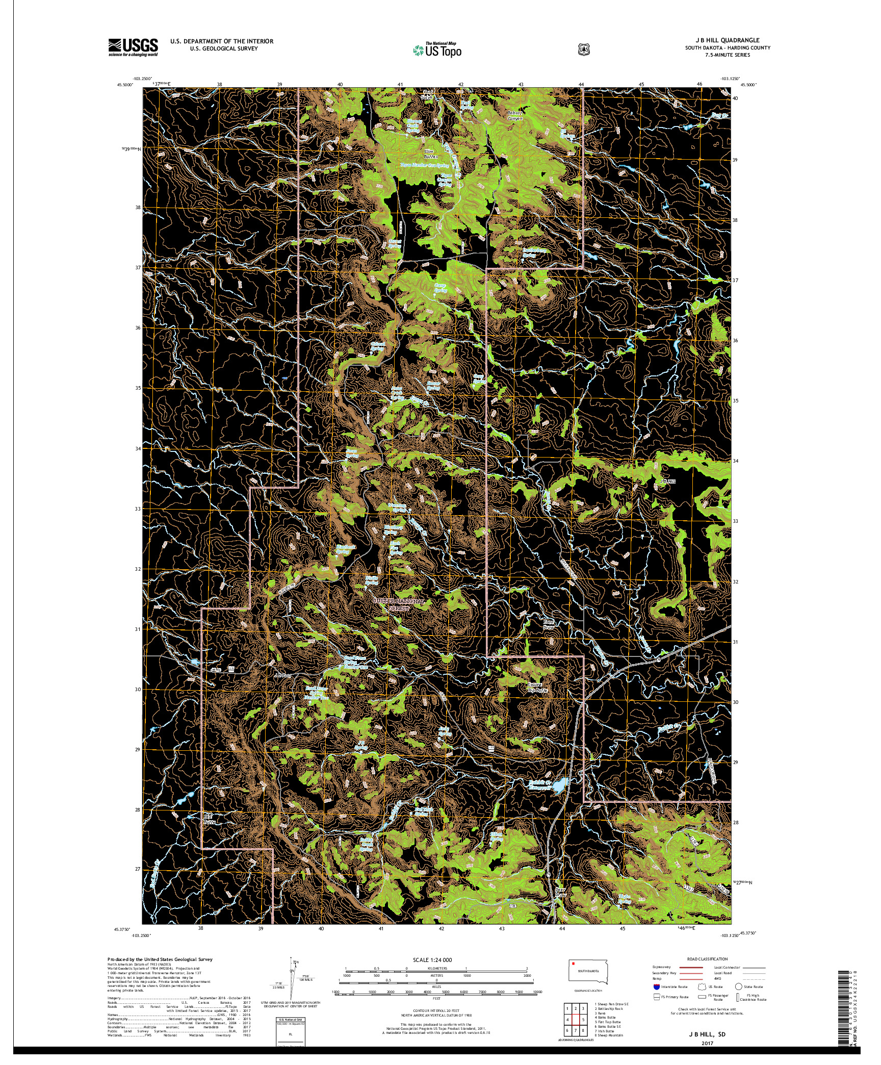 USGS US TOPO 7.5-MINUTE MAP FOR J B HILL, SD 2017