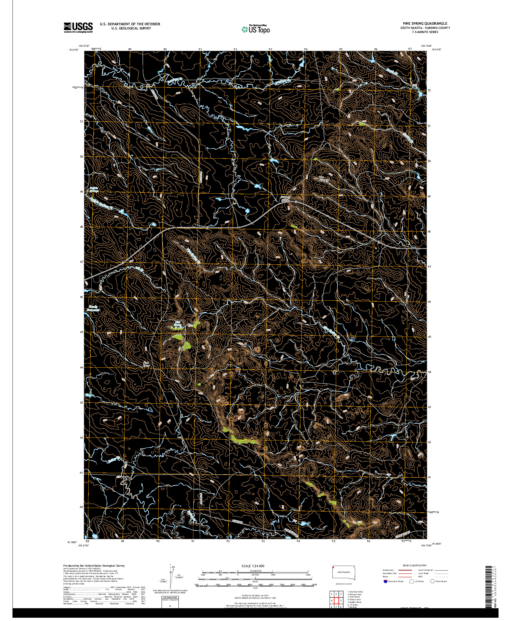 USGS US TOPO 7.5-MINUTE MAP FOR PINE SPRING, SD 2017