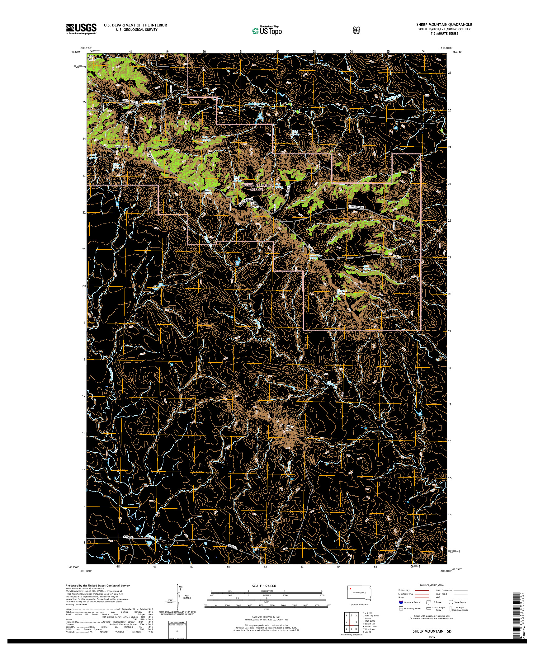 USGS US TOPO 7.5-MINUTE MAP FOR SHEEP MOUNTAIN, SD 2017