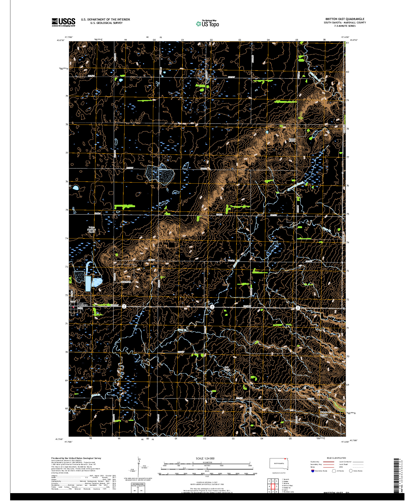 USGS US TOPO 7.5-MINUTE MAP FOR BRITTON EAST, SD 2017