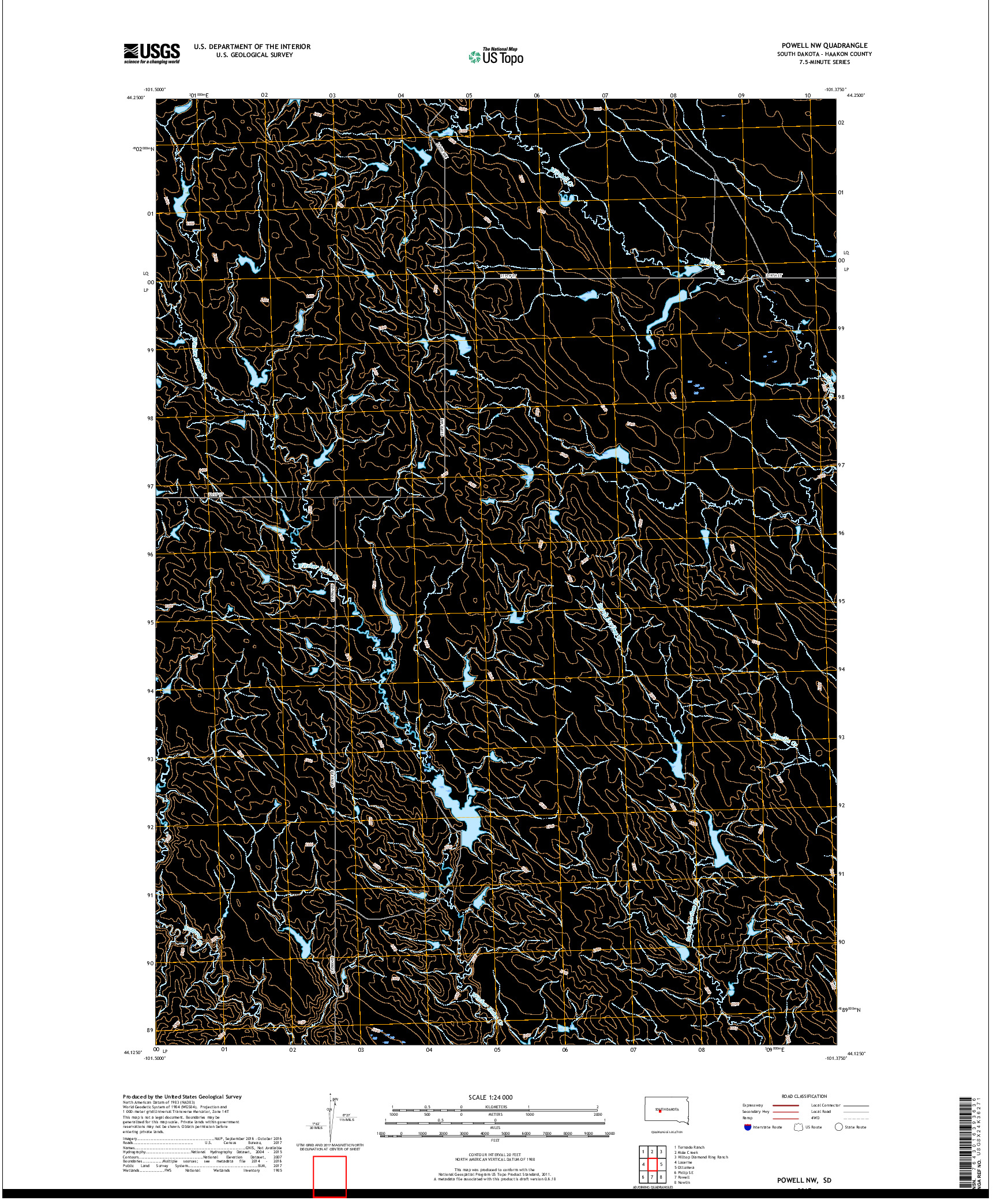 USGS US TOPO 7.5-MINUTE MAP FOR POWELL NW, SD 2017