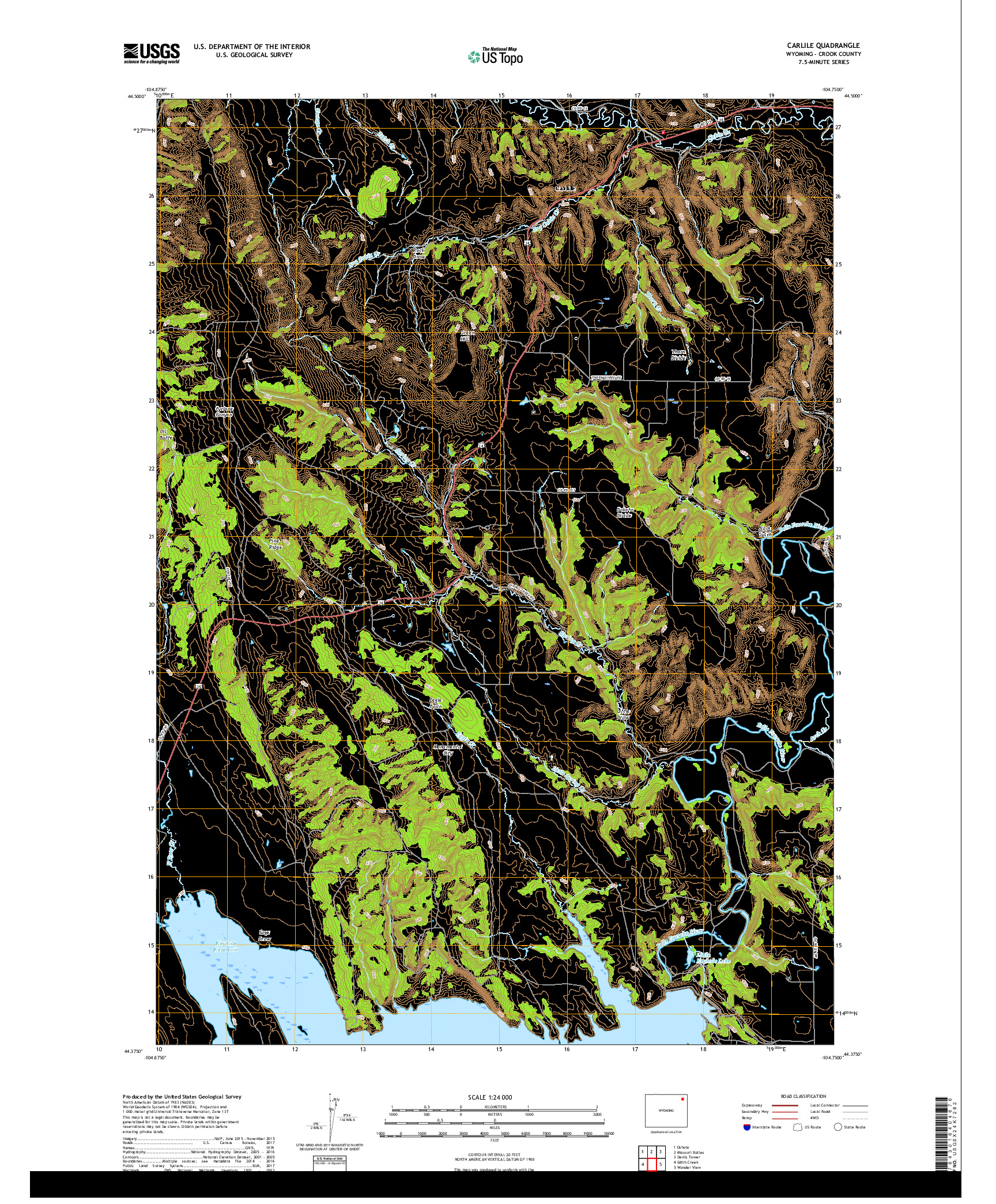 USGS US TOPO 7.5-MINUTE MAP FOR CARLILE, WY 2017