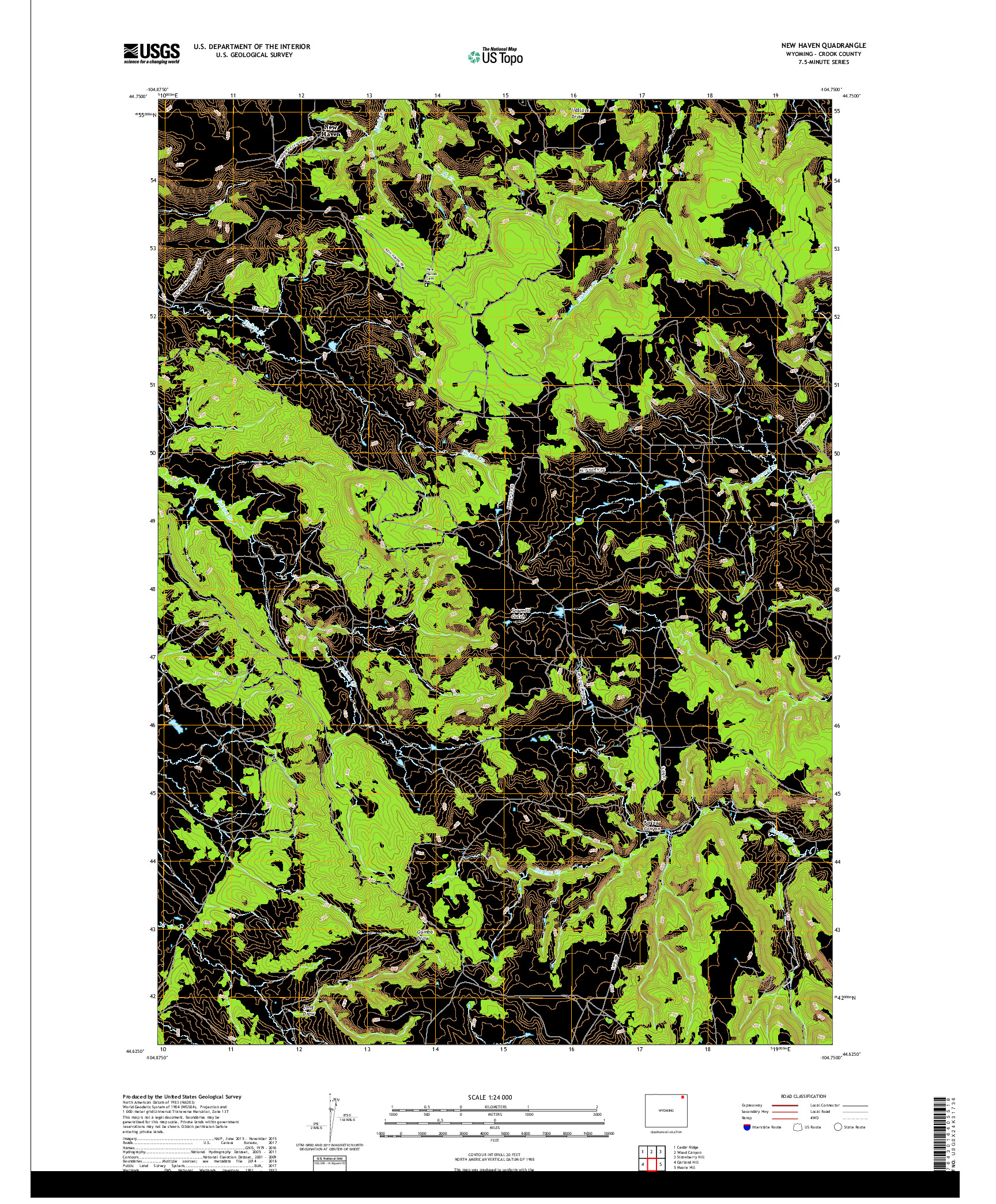 USGS US TOPO 7.5-MINUTE MAP FOR NEW HAVEN, WY 2017