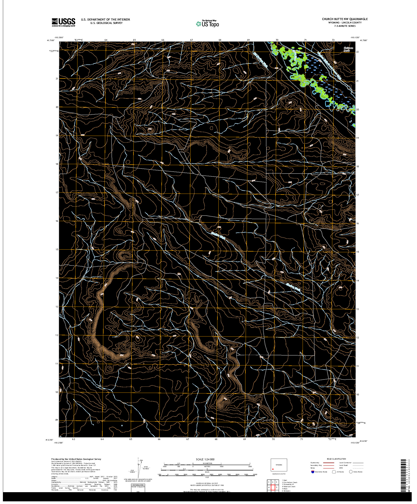 USGS US TOPO 7.5-MINUTE MAP FOR CHURCH BUTTE NW, WY 2017