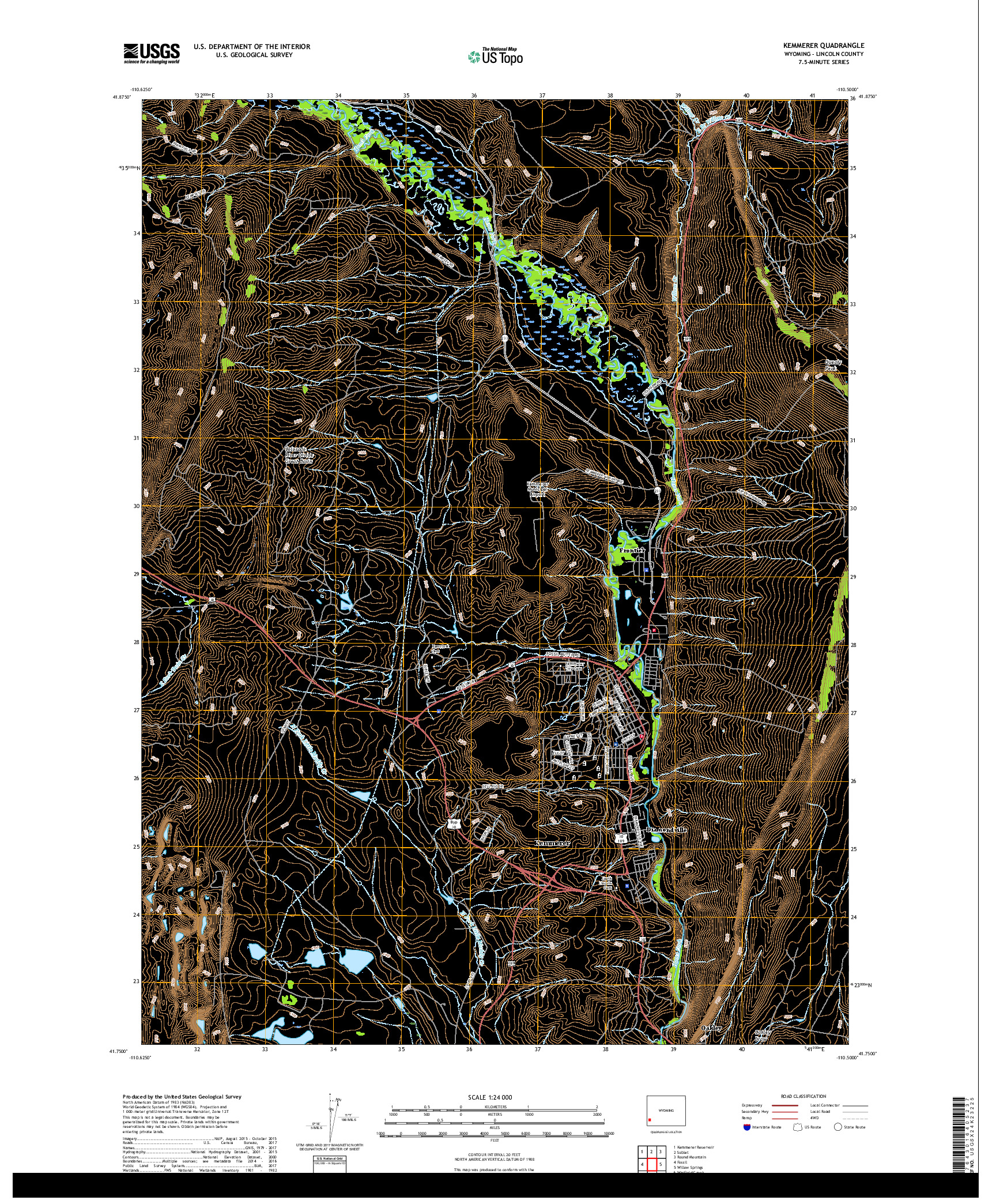 USGS US TOPO 7.5-MINUTE MAP FOR KEMMERER, WY 2017