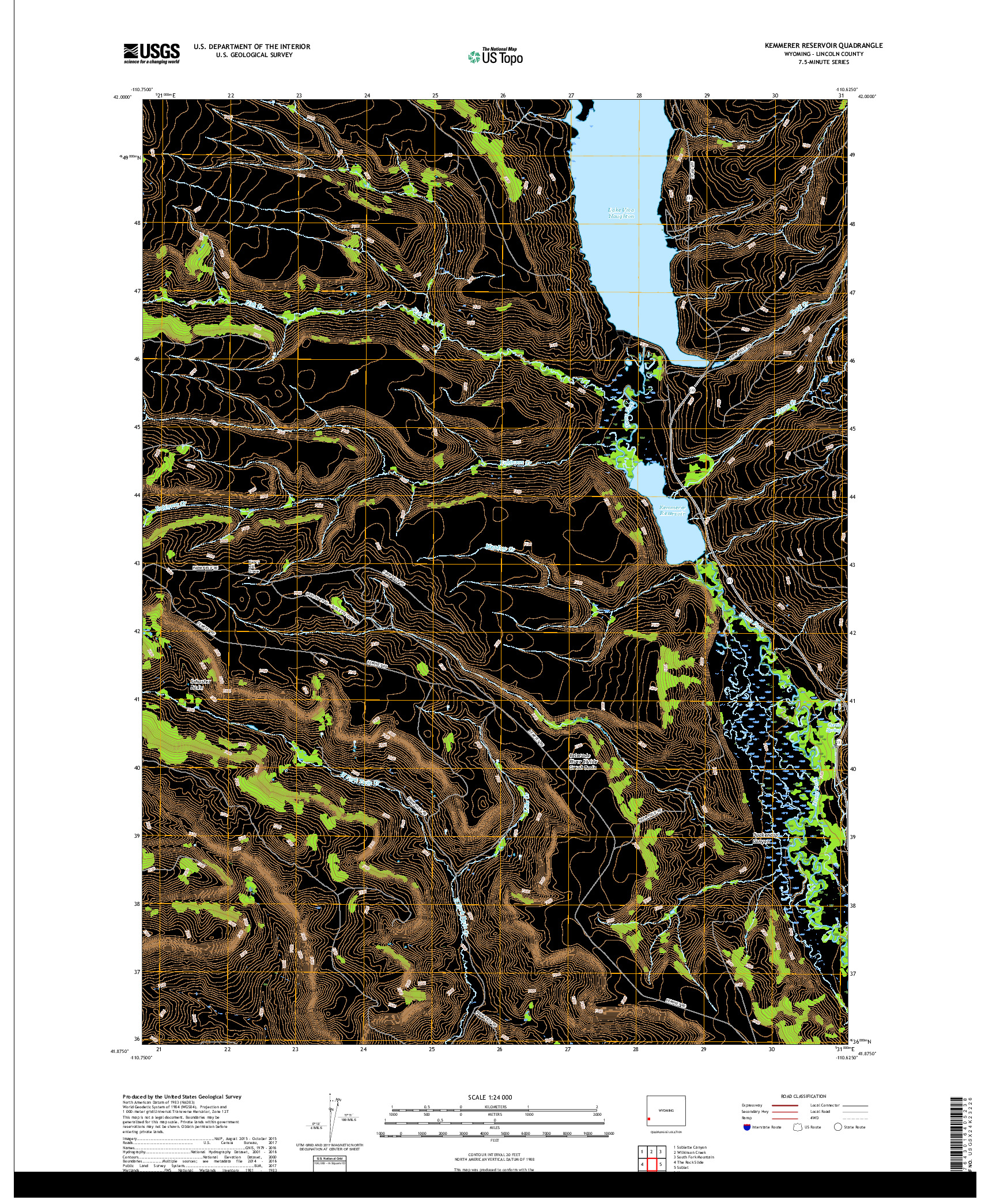 USGS US TOPO 7.5-MINUTE MAP FOR KEMMERER RESERVOIR, WY 2017