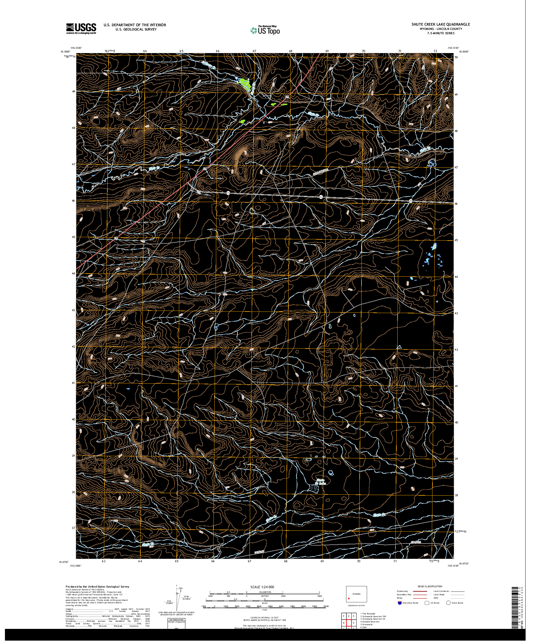 USGS US TOPO 7.5-MINUTE MAP FOR SHUTE CREEK LAKE, WY 2017