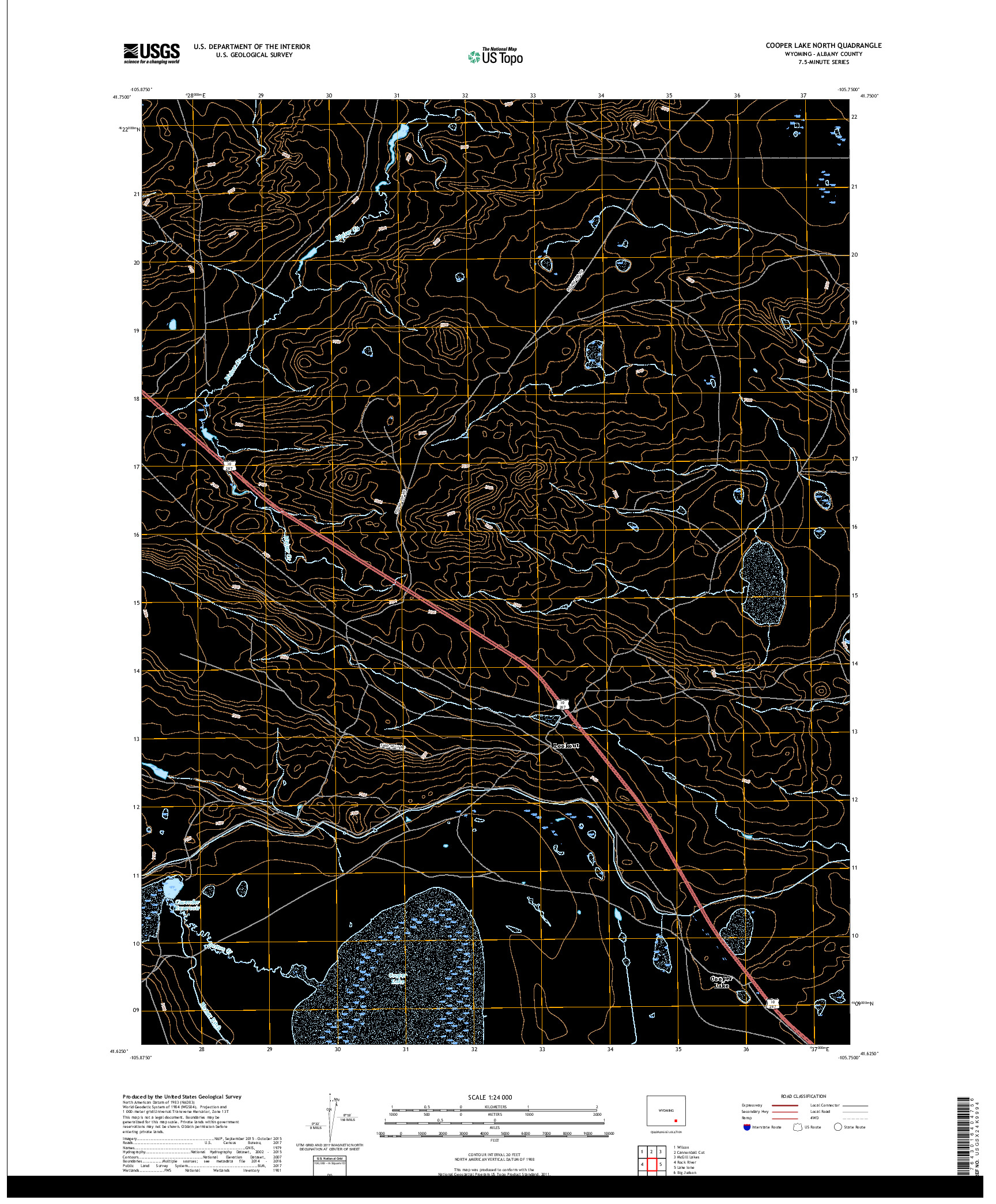 USGS US TOPO 7.5-MINUTE MAP FOR COOPER LAKE NORTH, WY 2017