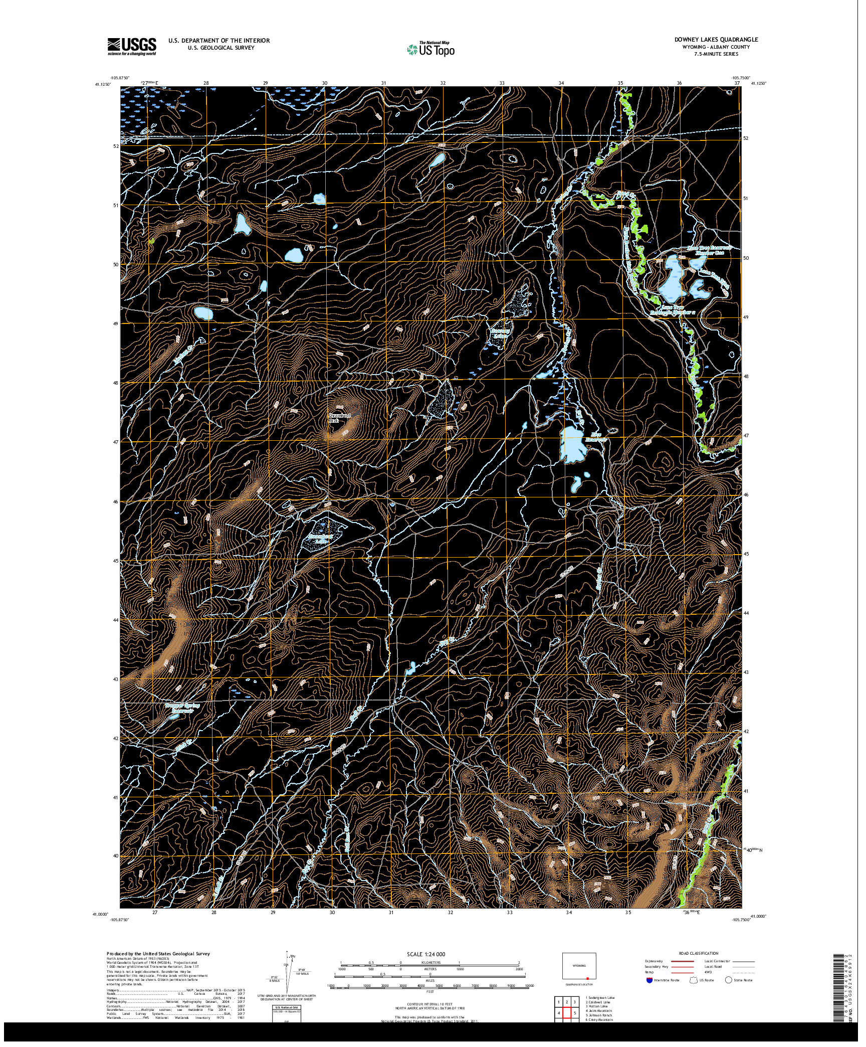 USGS US TOPO 7.5-MINUTE MAP FOR DOWNEY LAKES, WY 2017