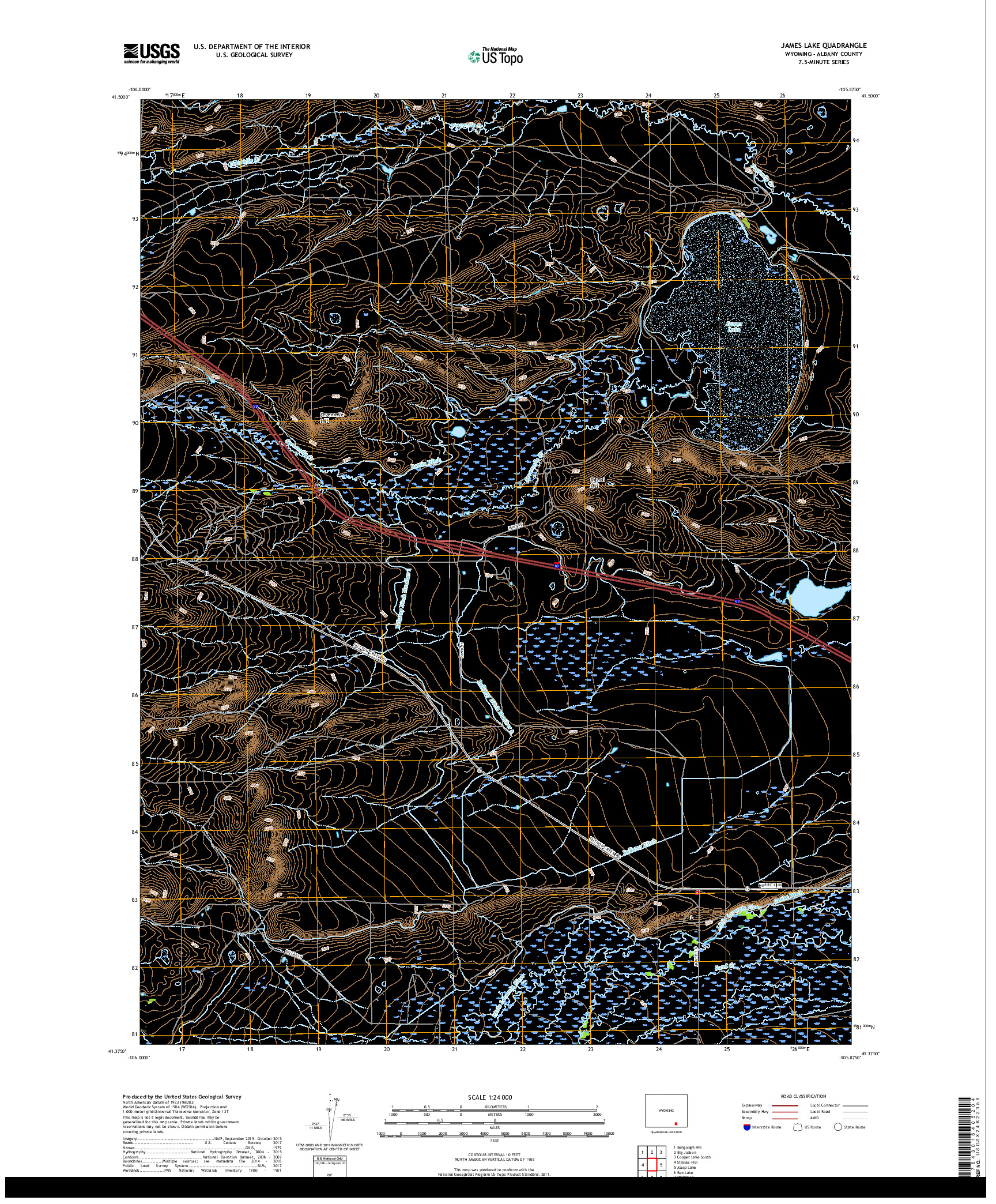 USGS US TOPO 7.5-MINUTE MAP FOR JAMES LAKE, WY 2017