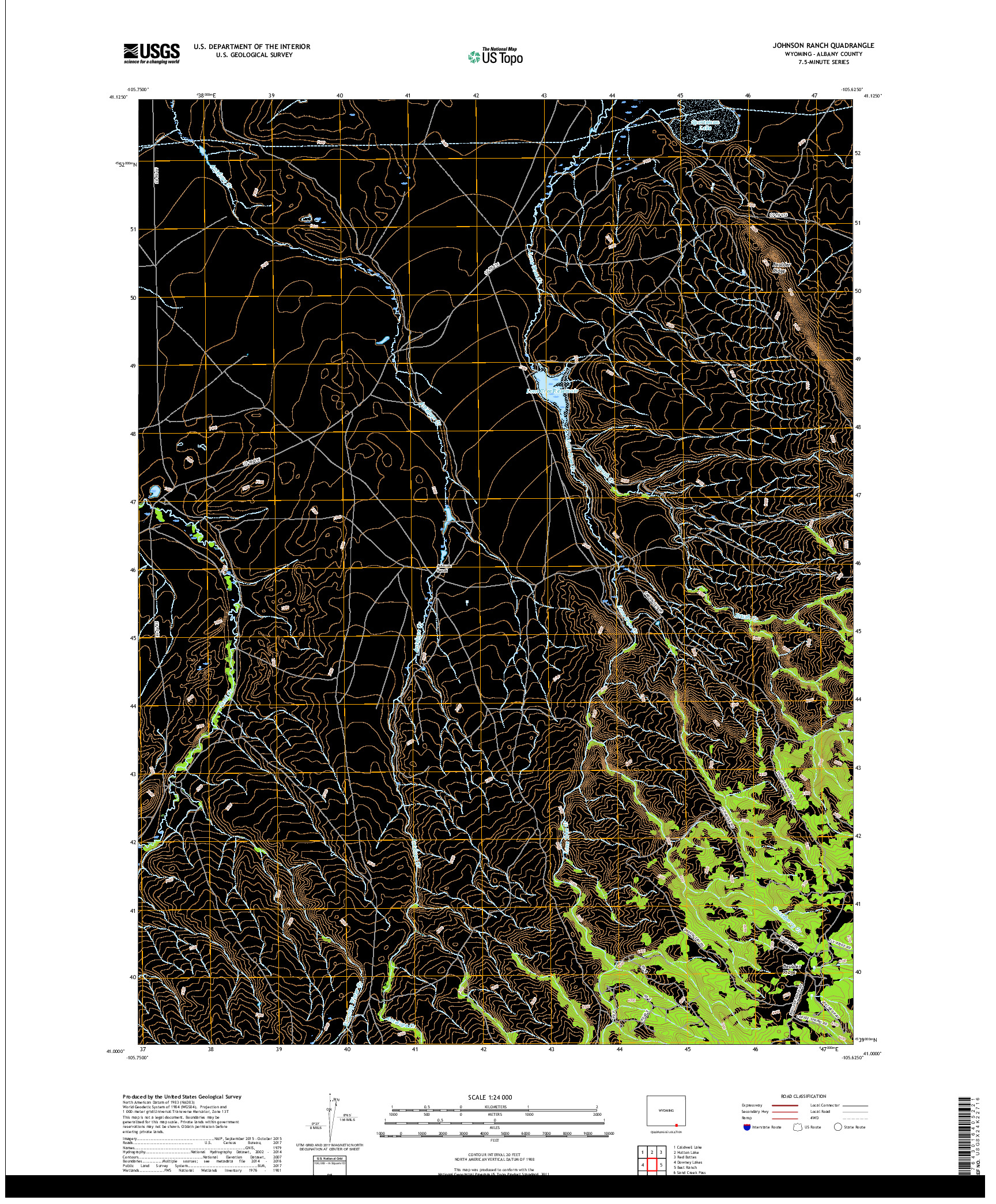 USGS US TOPO 7.5-MINUTE MAP FOR JOHNSON RANCH, WY 2017