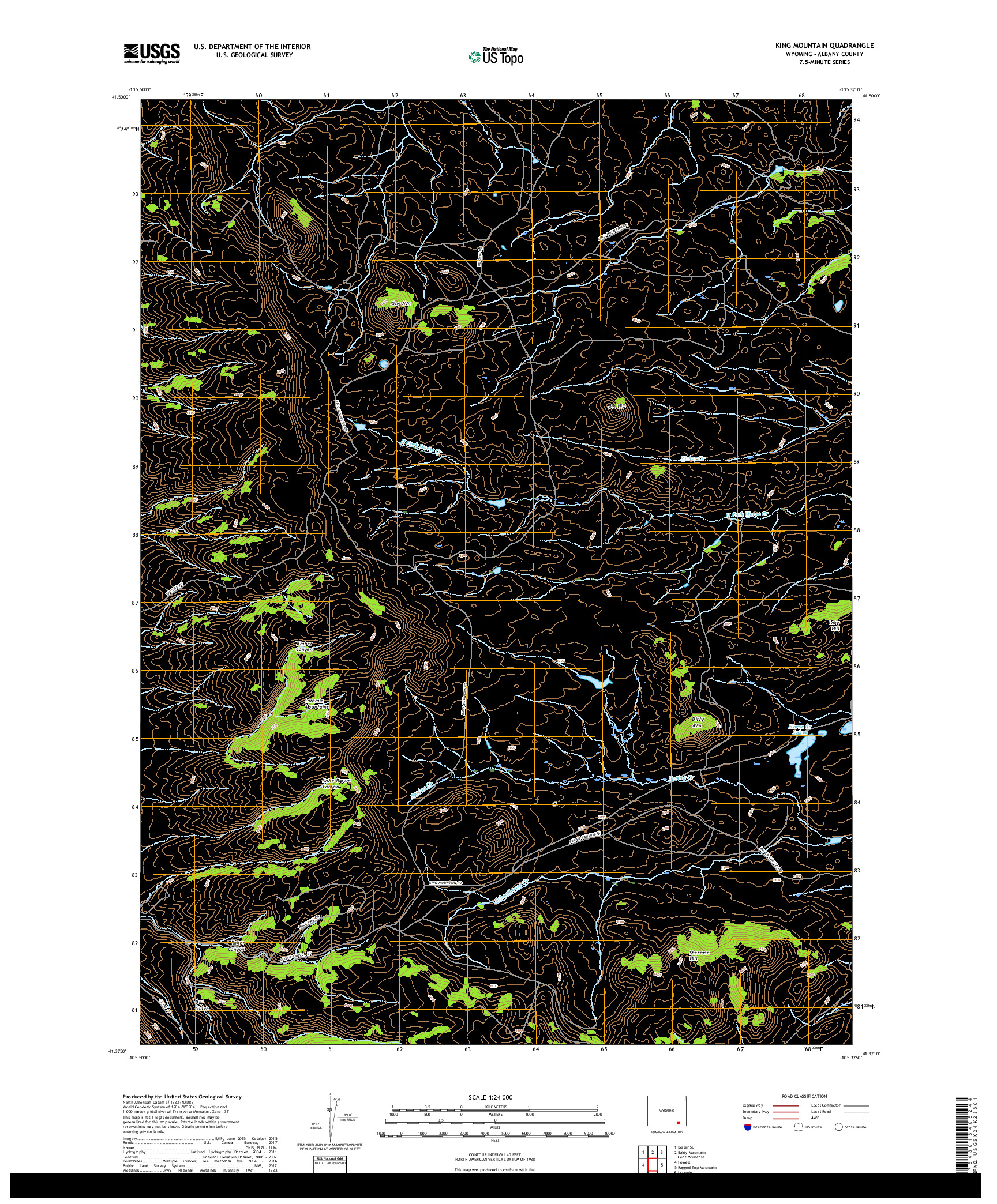 USGS US TOPO 7.5-MINUTE MAP FOR KING MOUNTAIN, WY 2017