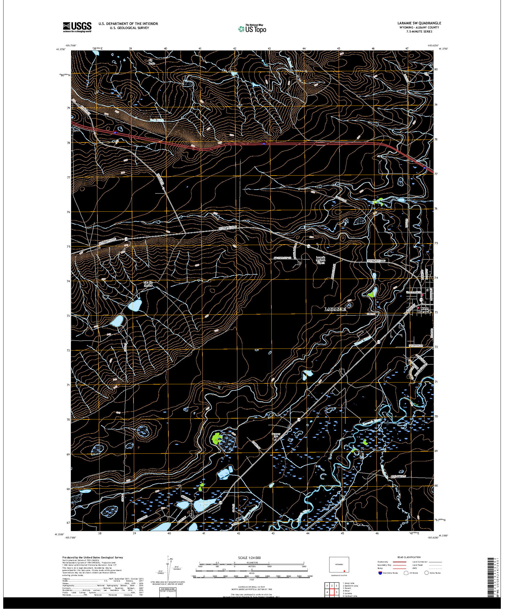 USGS US TOPO 7.5-MINUTE MAP FOR LARAMIE SW, WY 2017