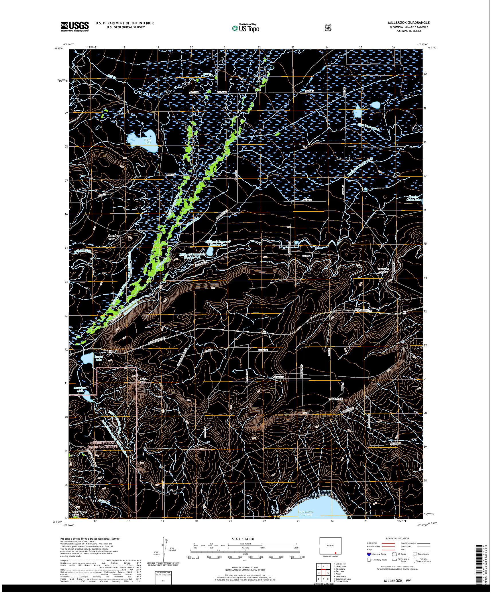 USGS US TOPO 7.5-MINUTE MAP FOR MILLBROOK, WY 2017