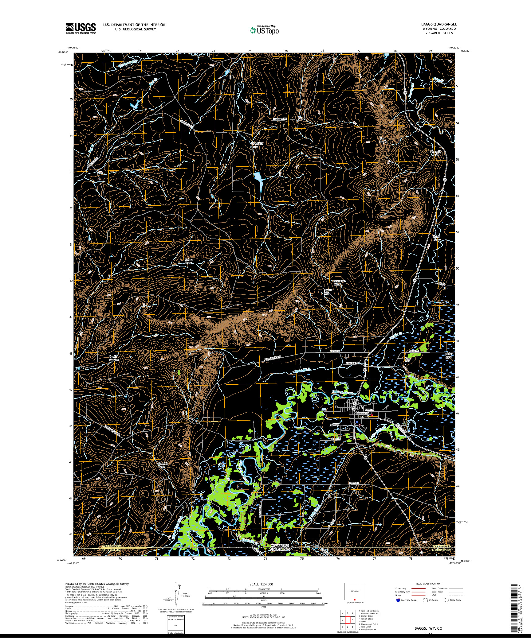 USGS US TOPO 7.5-MINUTE MAP FOR BAGGS, WY,CO 2017