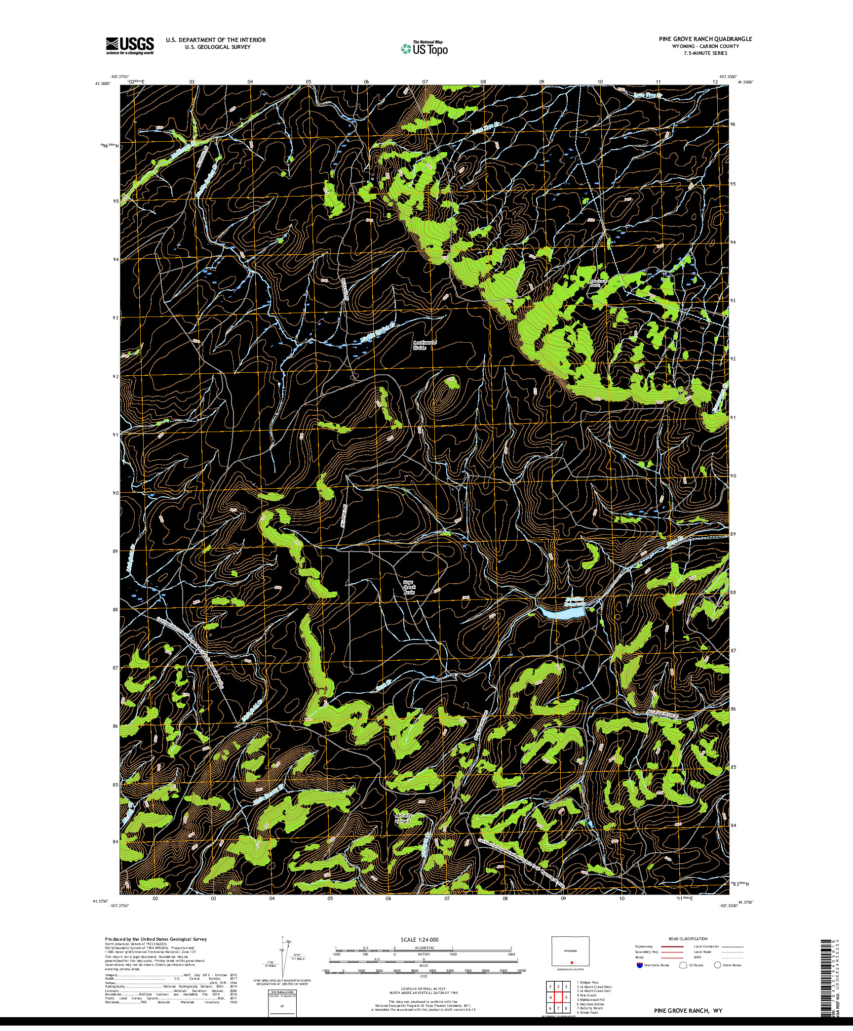 USGS US TOPO 7.5-MINUTE MAP FOR PINE GROVE RANCH, WY 2017