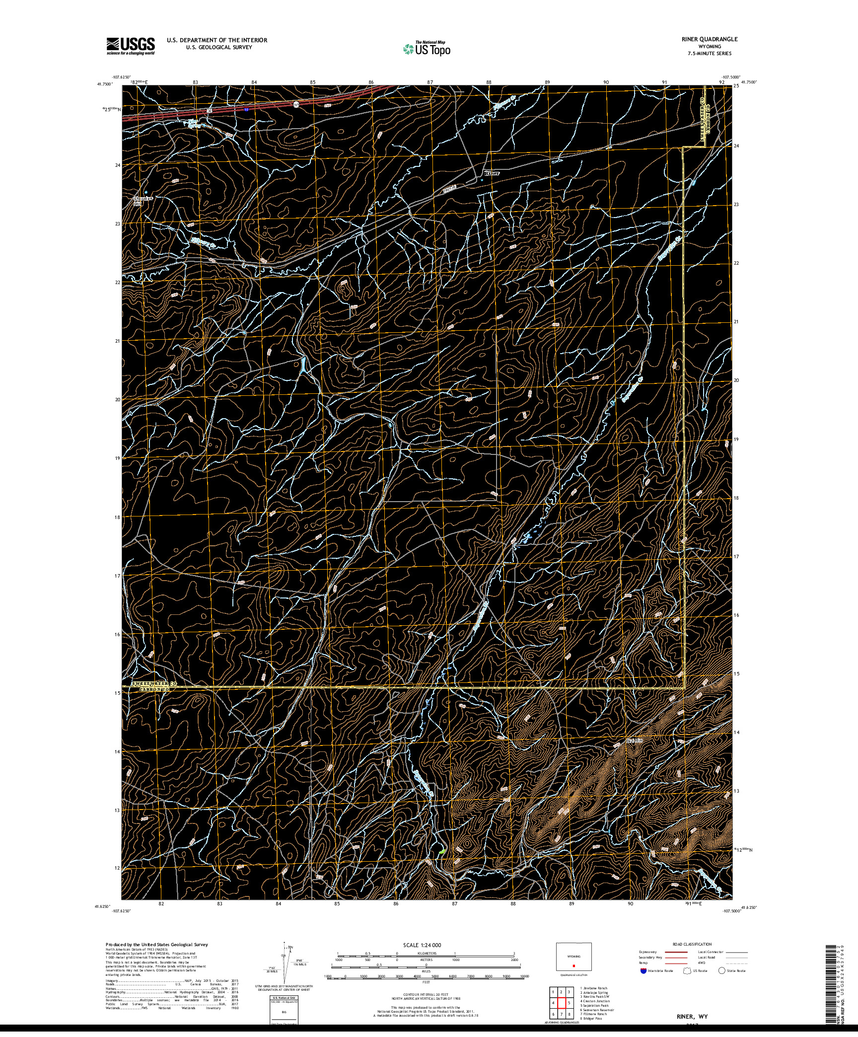 USGS US TOPO 7.5-MINUTE MAP FOR RINER, WY 2017