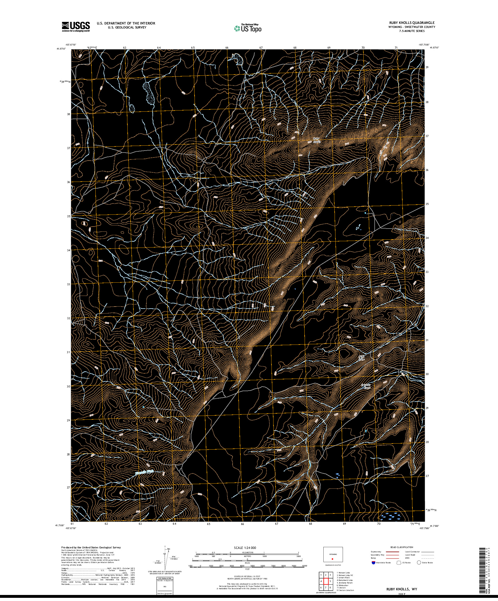 USGS US TOPO 7.5-MINUTE MAP FOR RUBY KNOLLS, WY 2017