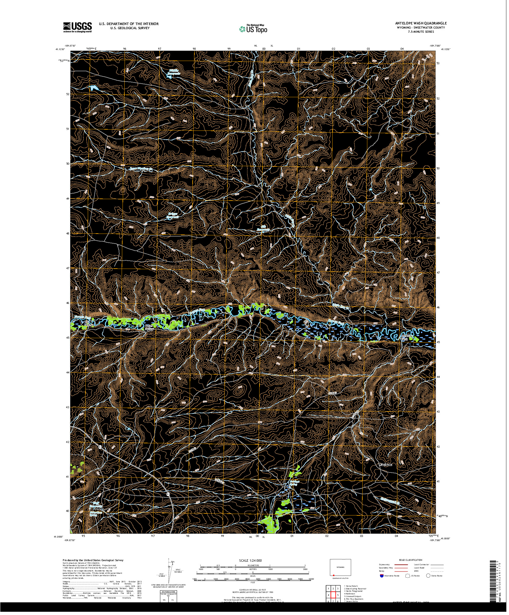 USGS US TOPO 7.5-MINUTE MAP FOR ANTELOPE WASH, WY 2017