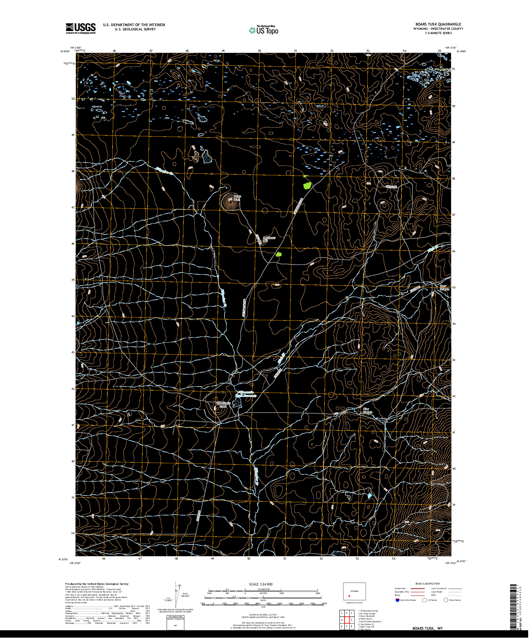 USGS US TOPO 7.5-MINUTE MAP FOR BOARS TUSK, WY 2017