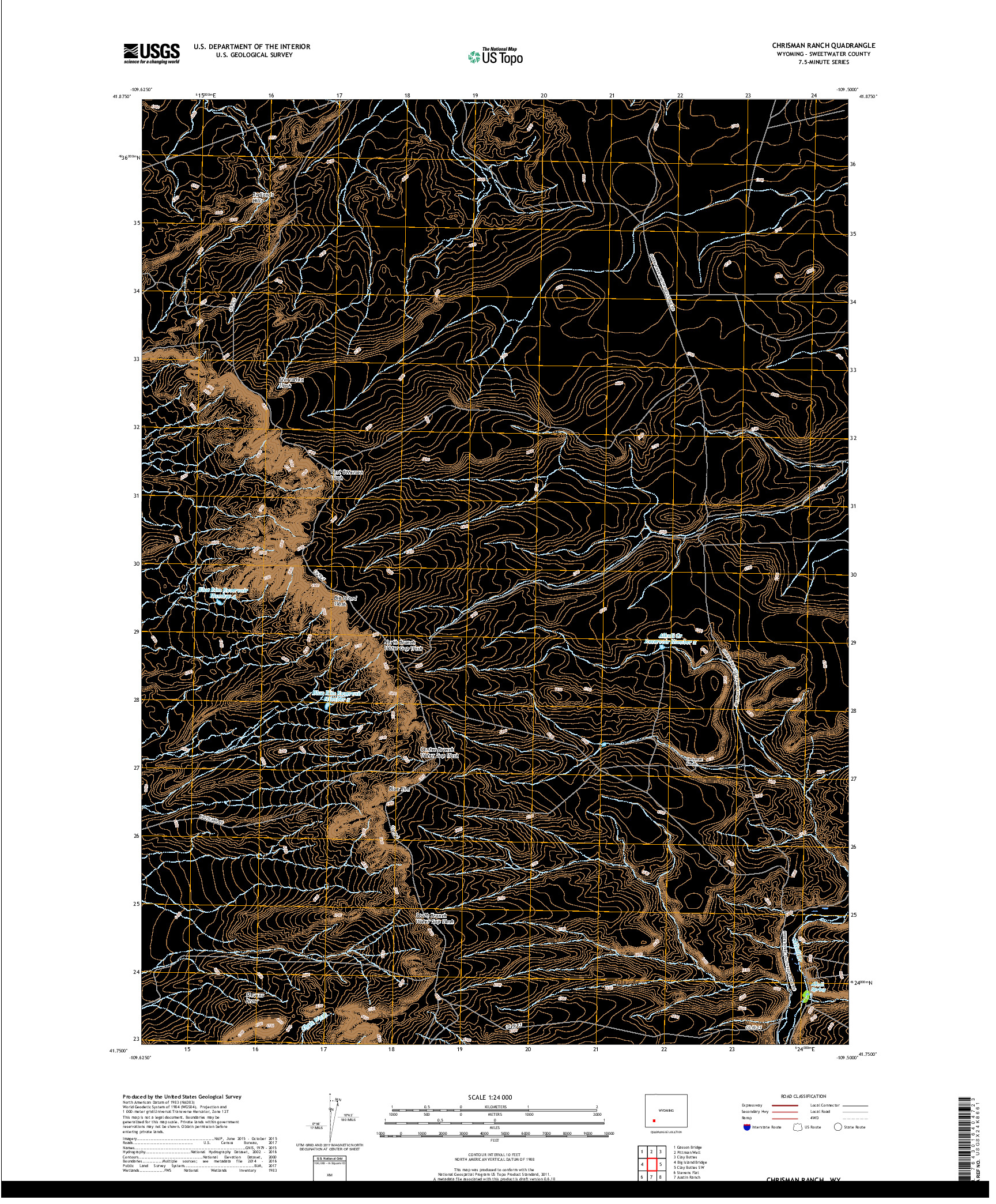 USGS US TOPO 7.5-MINUTE MAP FOR CHRISMAN RANCH, WY 2017