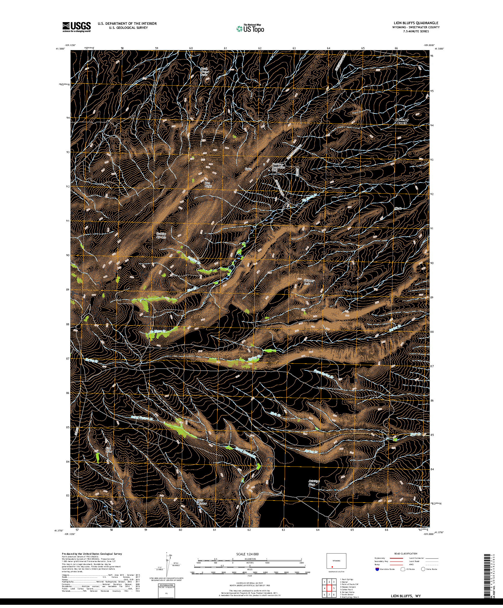 USGS US TOPO 7.5-MINUTE MAP FOR LION BLUFFS, WY 2017