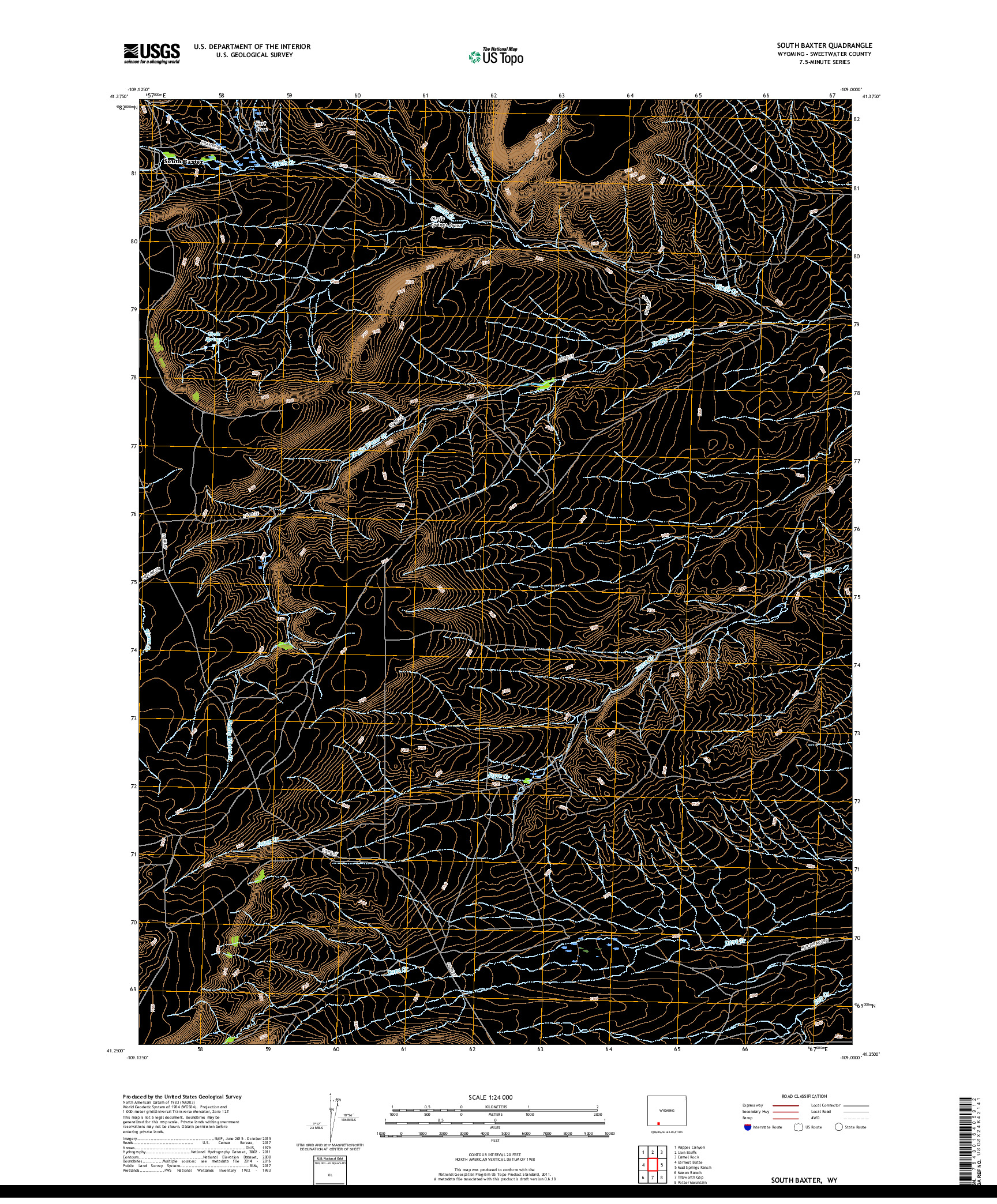 USGS US TOPO 7.5-MINUTE MAP FOR SOUTH BAXTER, WY 2017