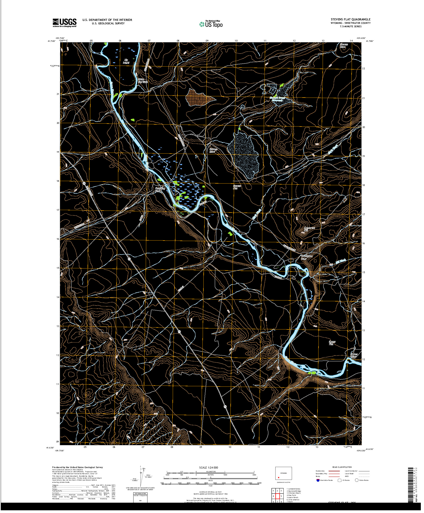 USGS US TOPO 7.5-MINUTE MAP FOR STEVENS FLAT, WY 2017