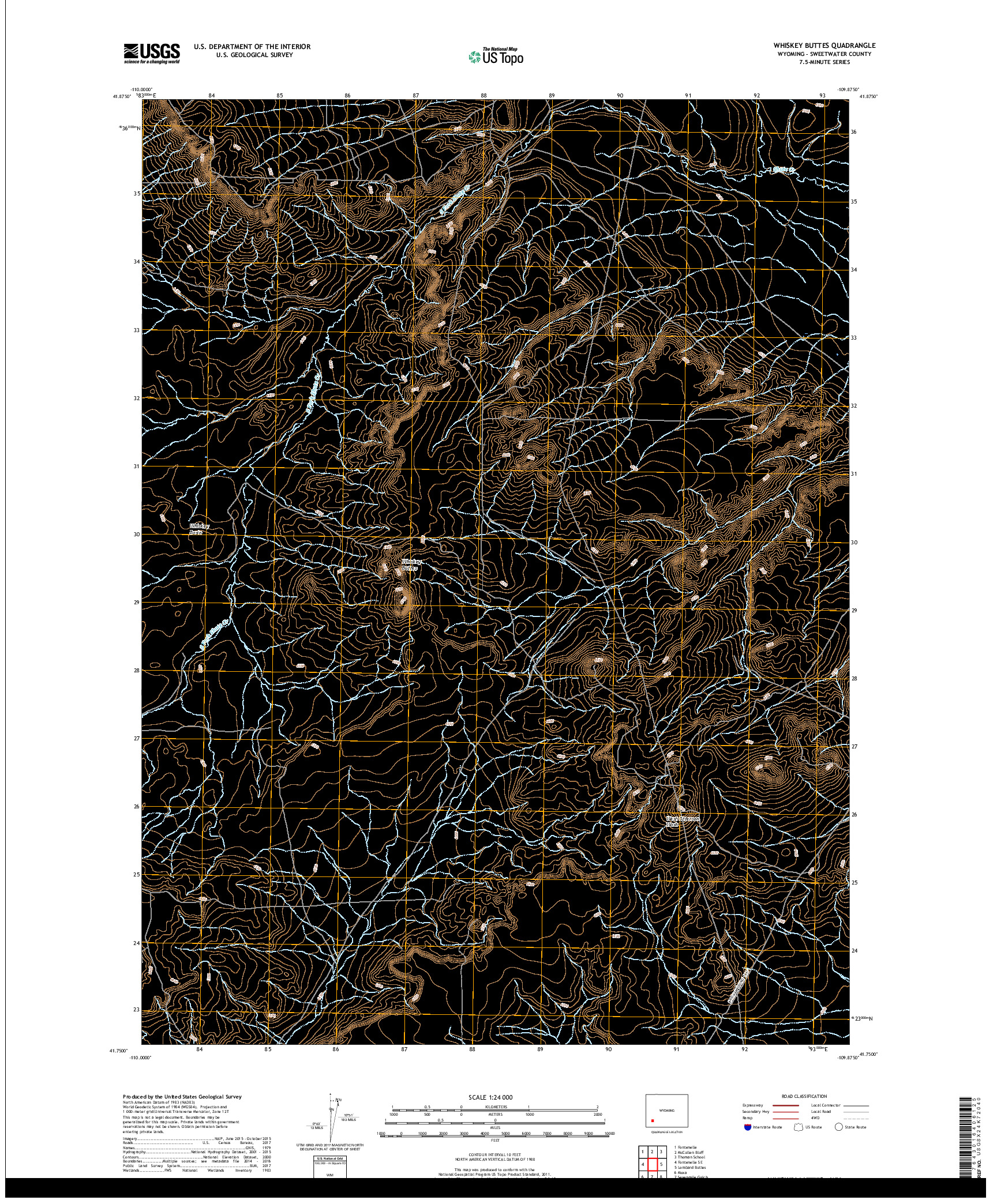 USGS US TOPO 7.5-MINUTE MAP FOR WHISKEY BUTTES, WY 2017