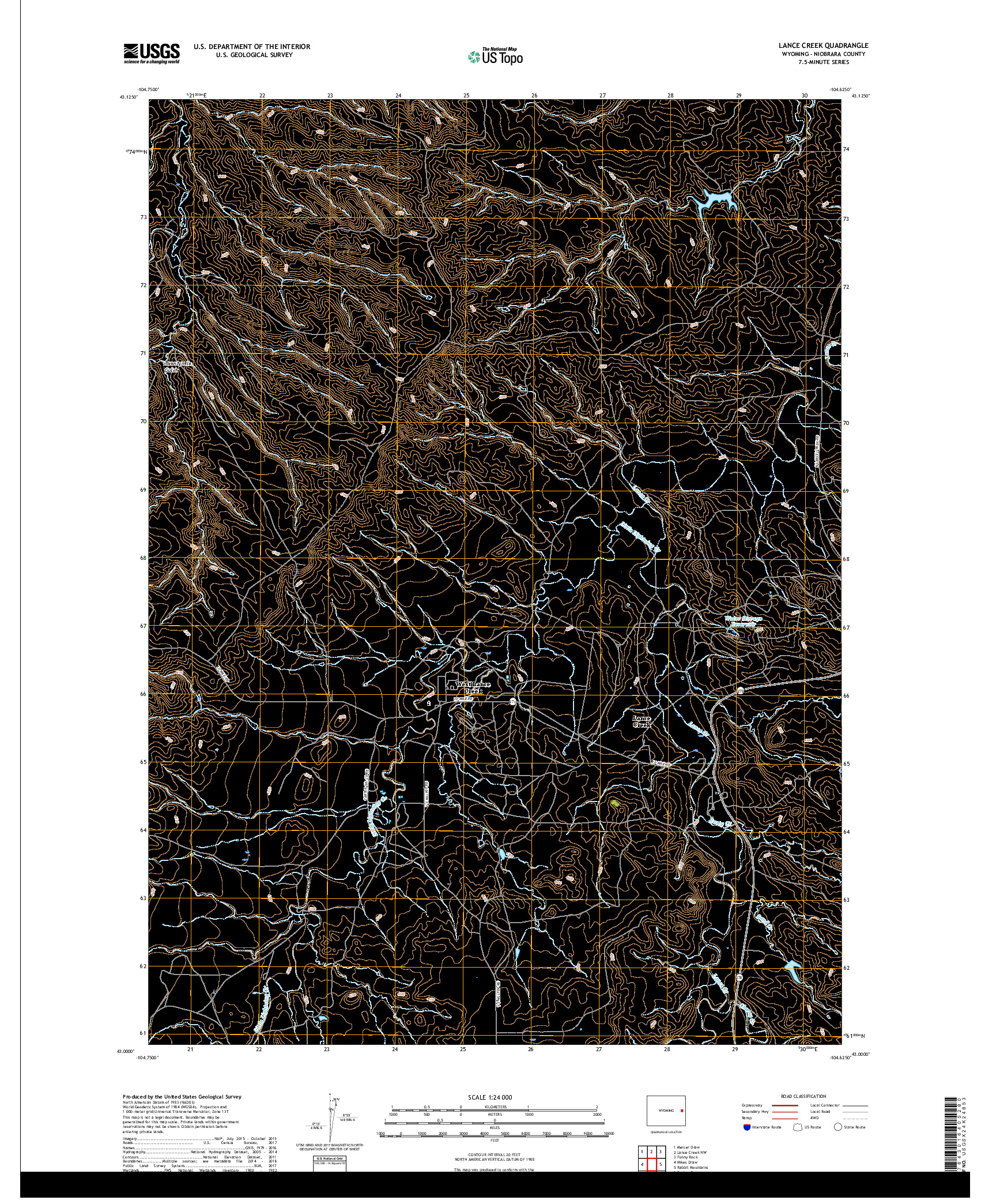 USGS US TOPO 7.5-MINUTE MAP FOR LANCE CREEK, WY 2017