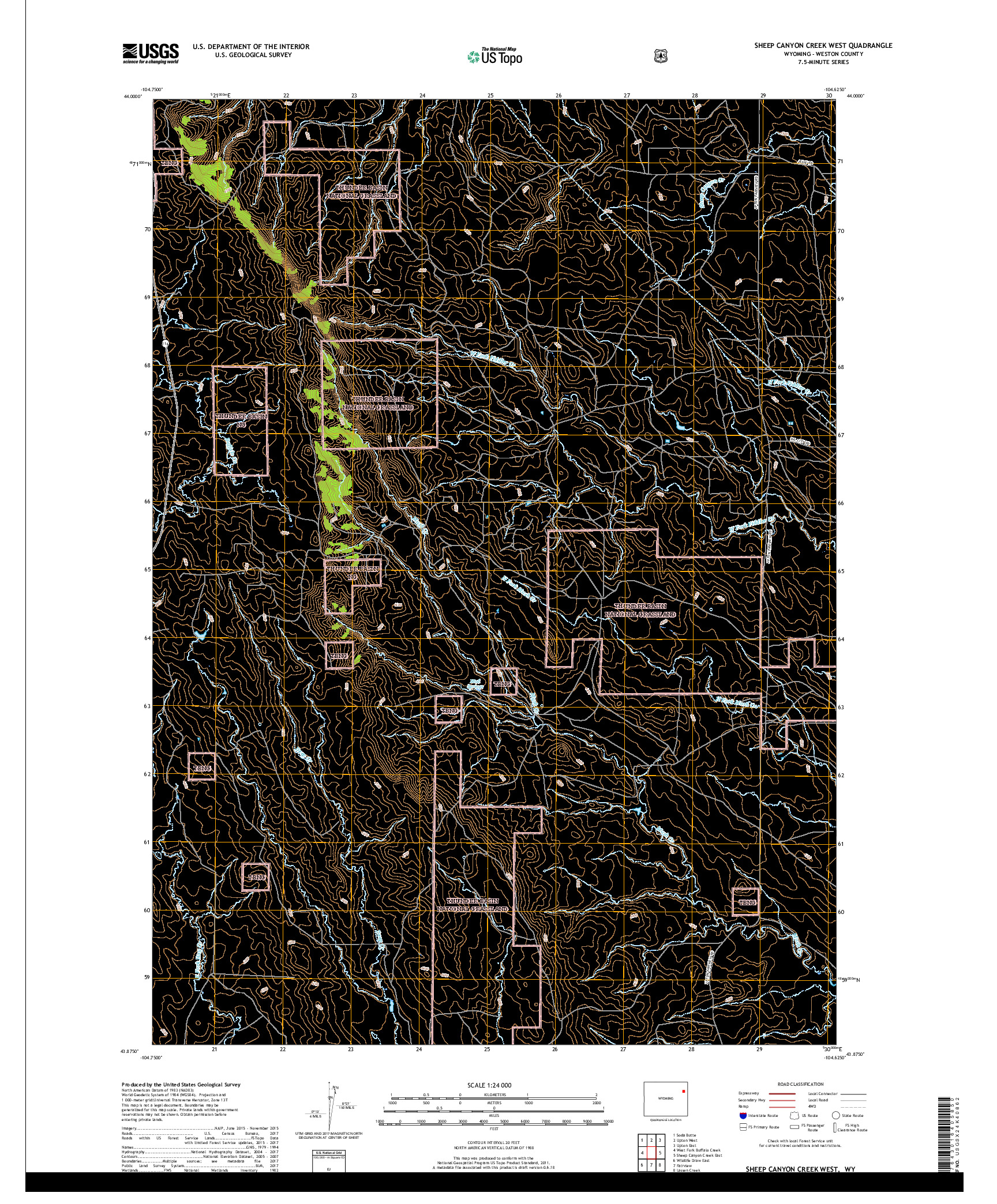 USGS US TOPO 7.5-MINUTE MAP FOR SHEEP CANYON CREEK WEST, WY 2017