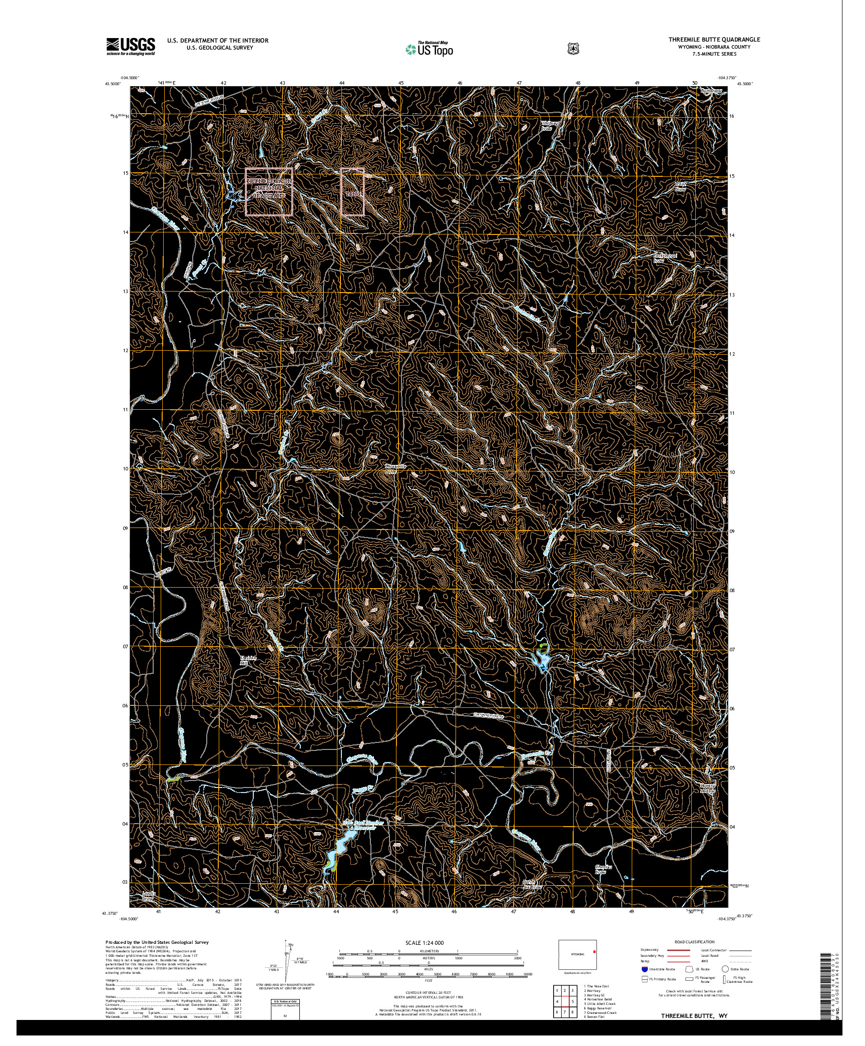 USGS US TOPO 7.5-MINUTE MAP FOR THREEMILE BUTTE, WY 2017