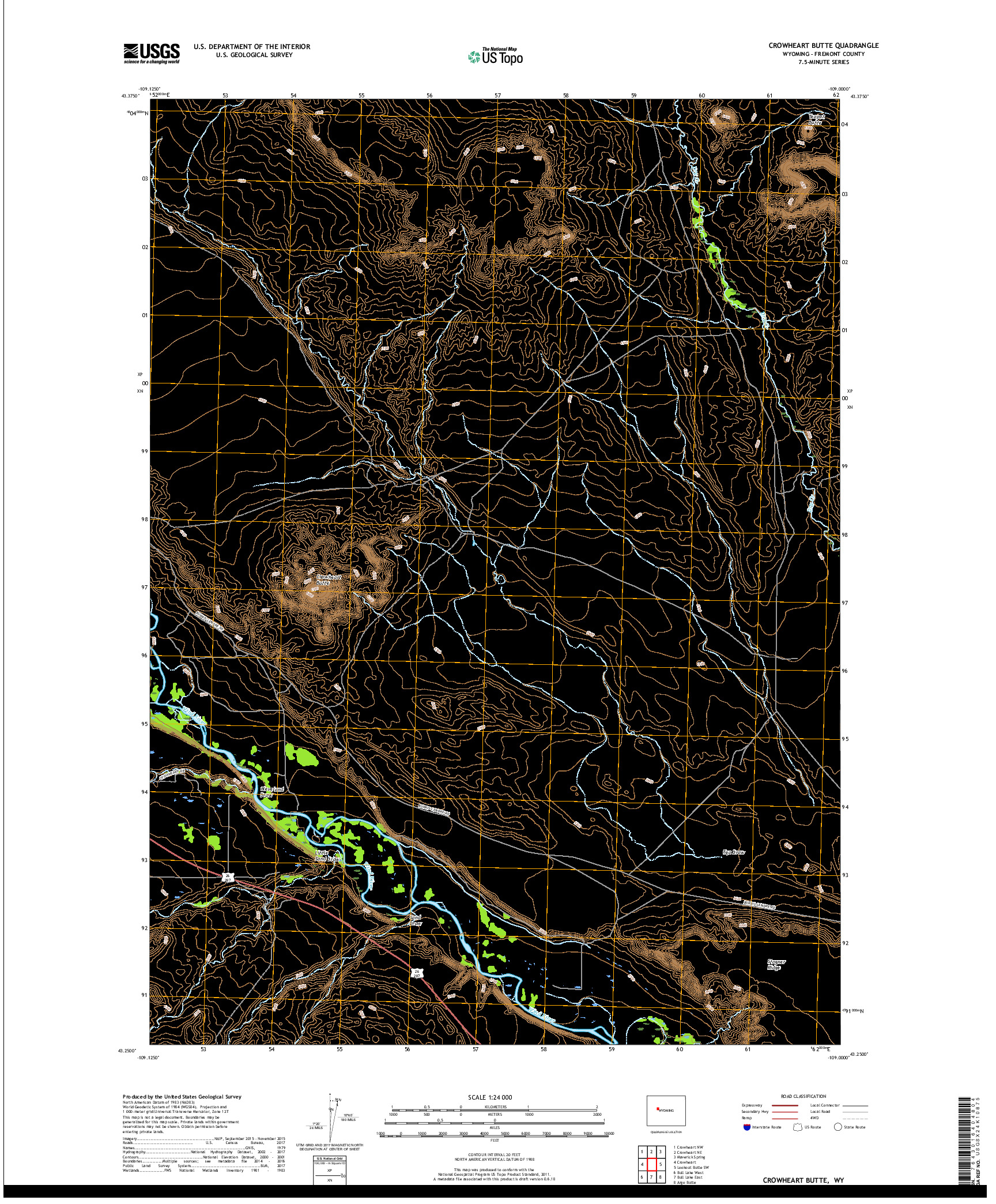 USGS US TOPO 7.5-MINUTE MAP FOR CROWHEART BUTTE, WY 2017