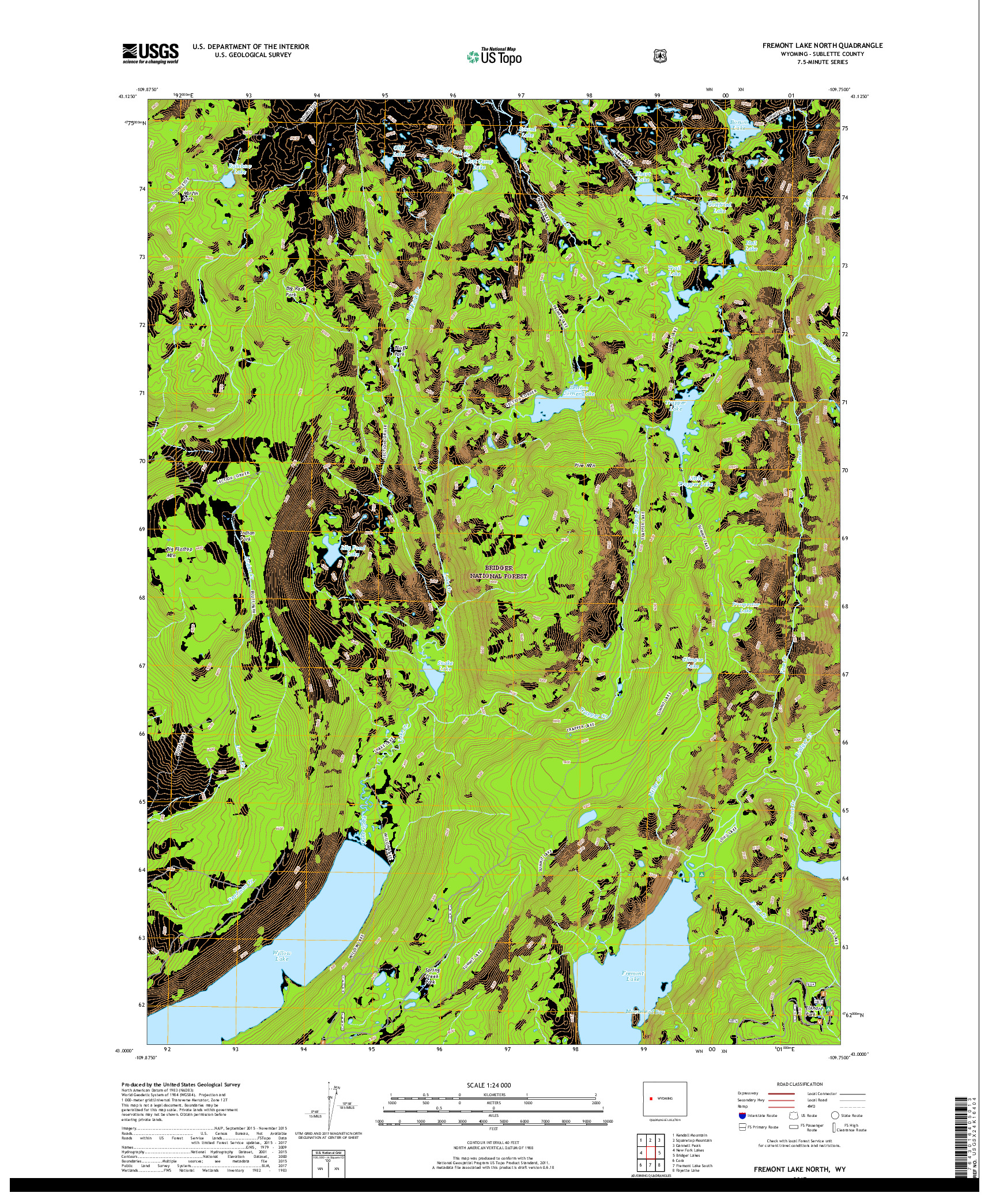 USGS US TOPO 7.5-MINUTE MAP FOR FREMONT LAKE NORTH, WY 2017