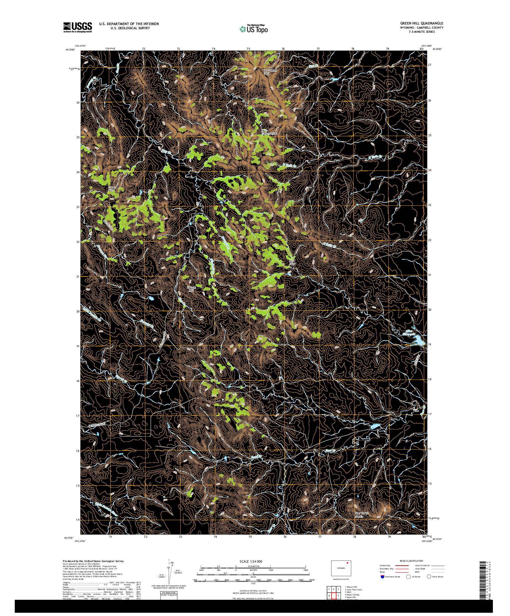 USGS US TOPO 7.5-MINUTE MAP FOR GREEN HILL, WY 2017