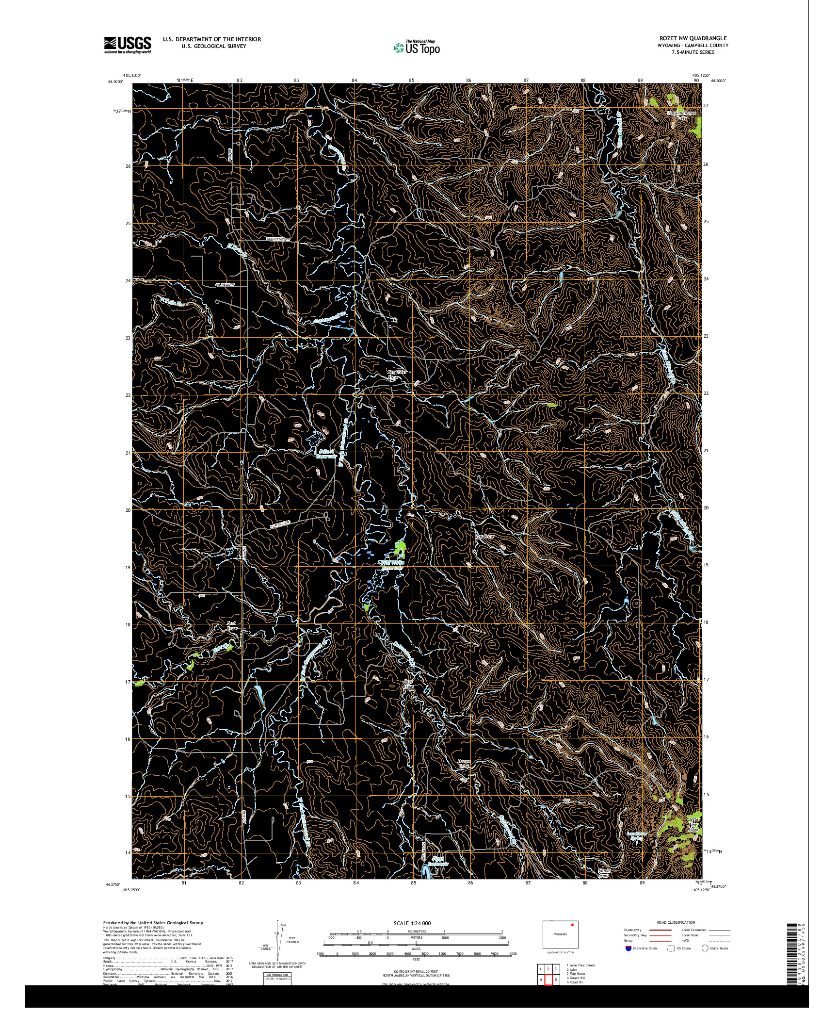 USGS US TOPO 7.5-MINUTE MAP FOR ROZET NW, WY 2017