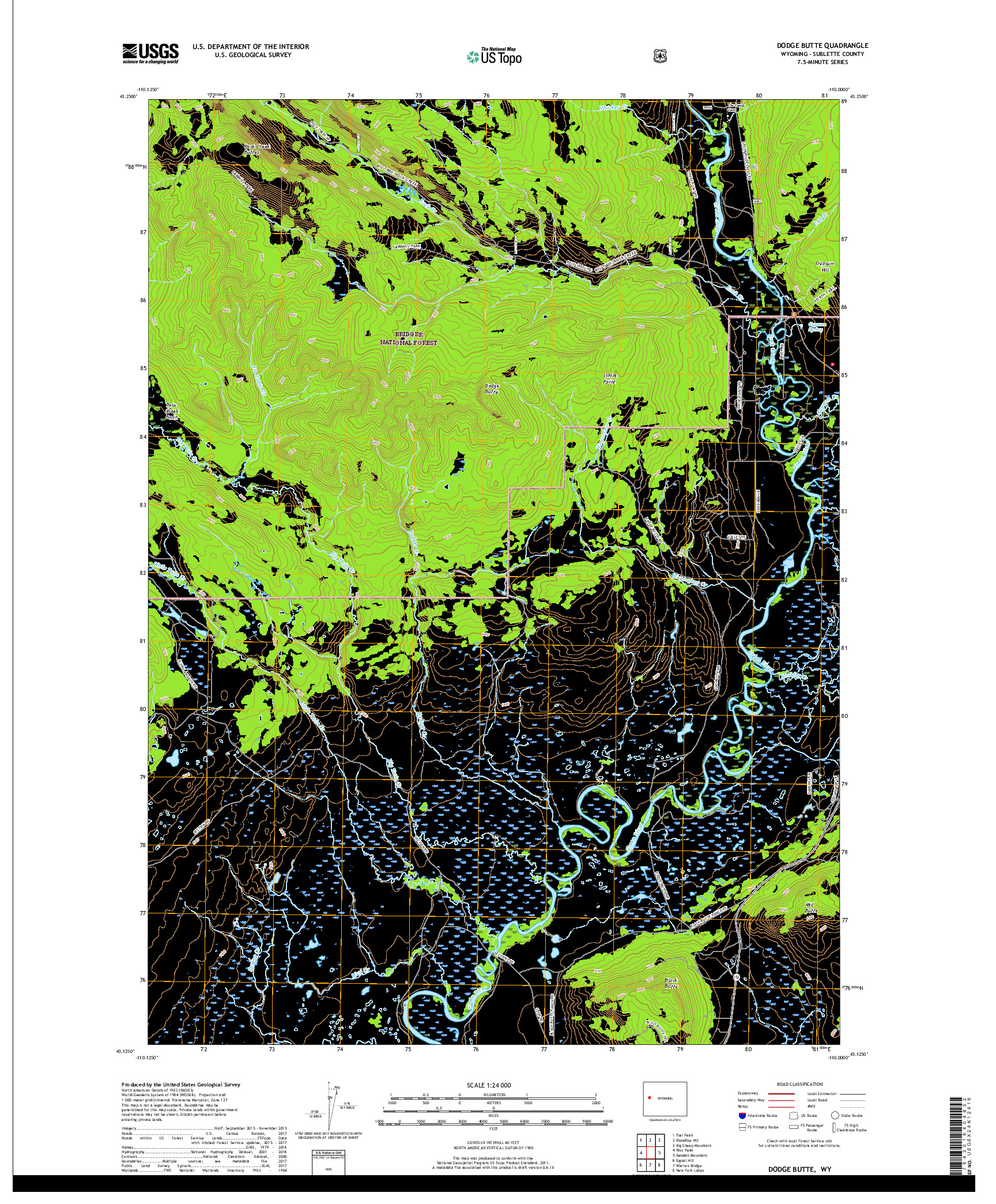 USGS US TOPO 7.5-MINUTE MAP FOR DODGE BUTTE, WY 2017