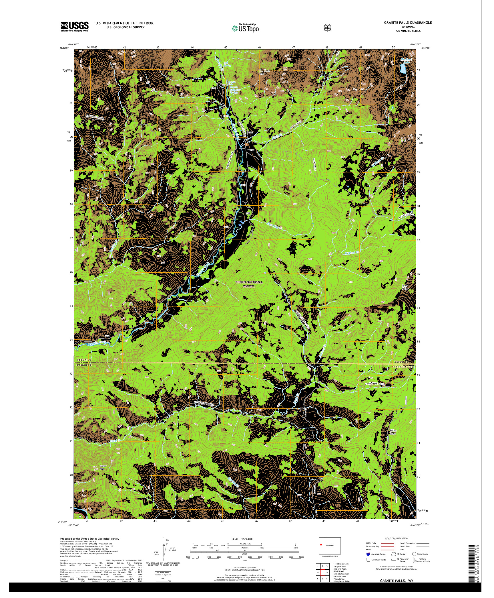 USGS US TOPO 7.5-MINUTE MAP FOR GRANITE FALLS, WY 2017