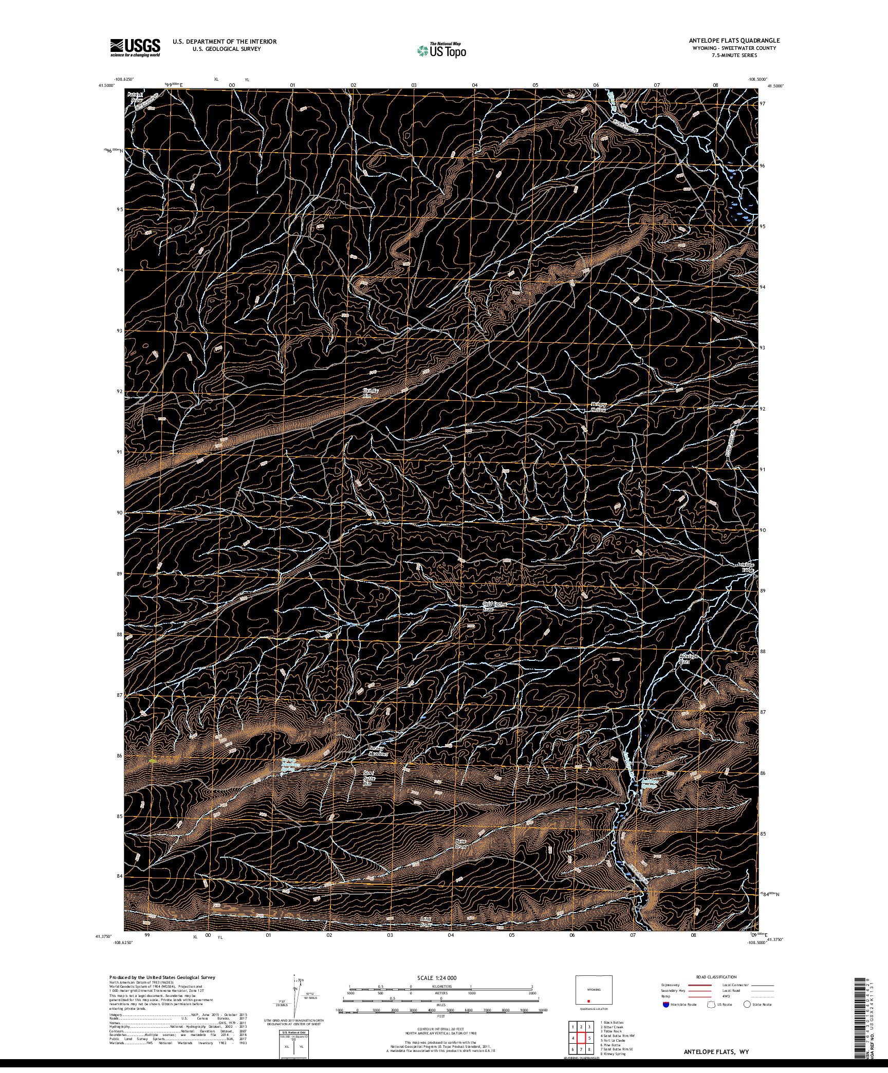 USGS US TOPO 7.5-MINUTE MAP FOR ANTELOPE FLATS, WY 2017