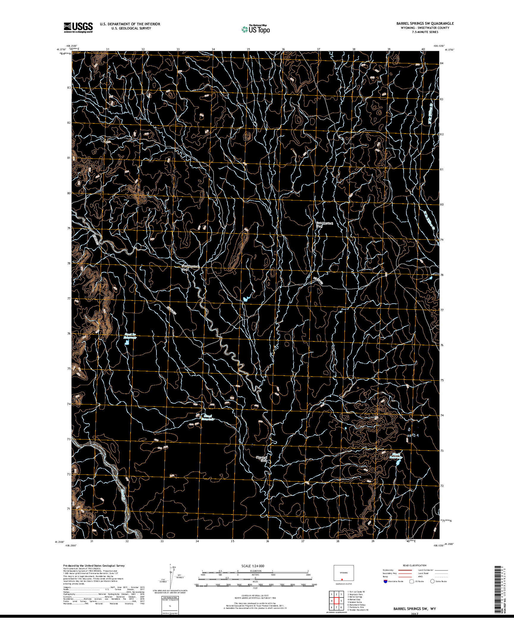 USGS US TOPO 7.5-MINUTE MAP FOR BARREL SPRINGS SW, WY 2017