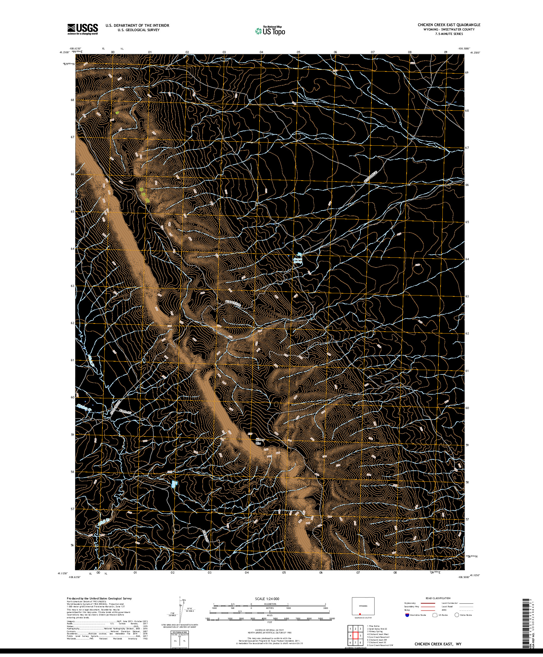 USGS US TOPO 7.5-MINUTE MAP FOR CHICKEN CREEK EAST, WY 2017