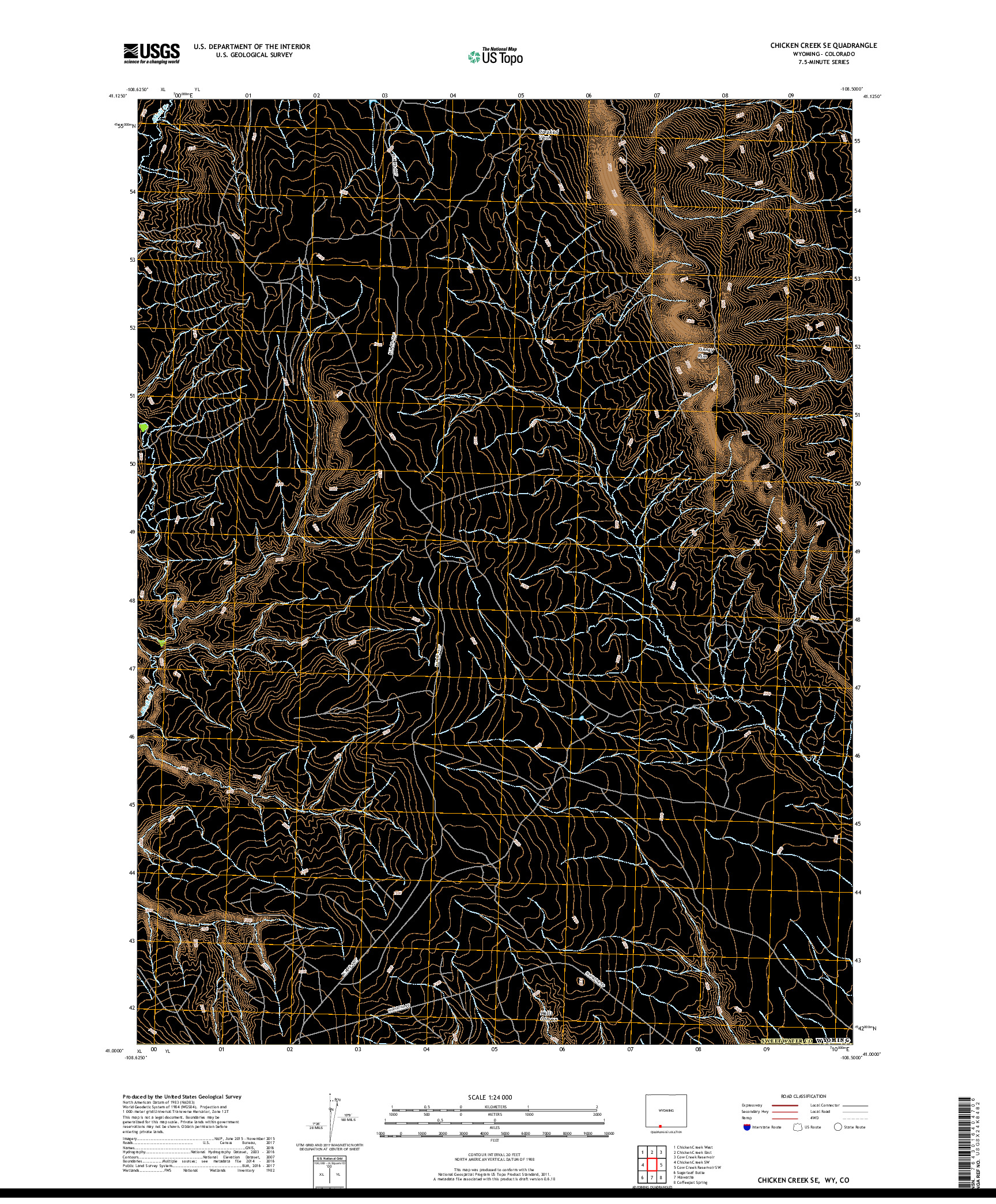 USGS US TOPO 7.5-MINUTE MAP FOR CHICKEN CREEK SE, WY,CO 2017