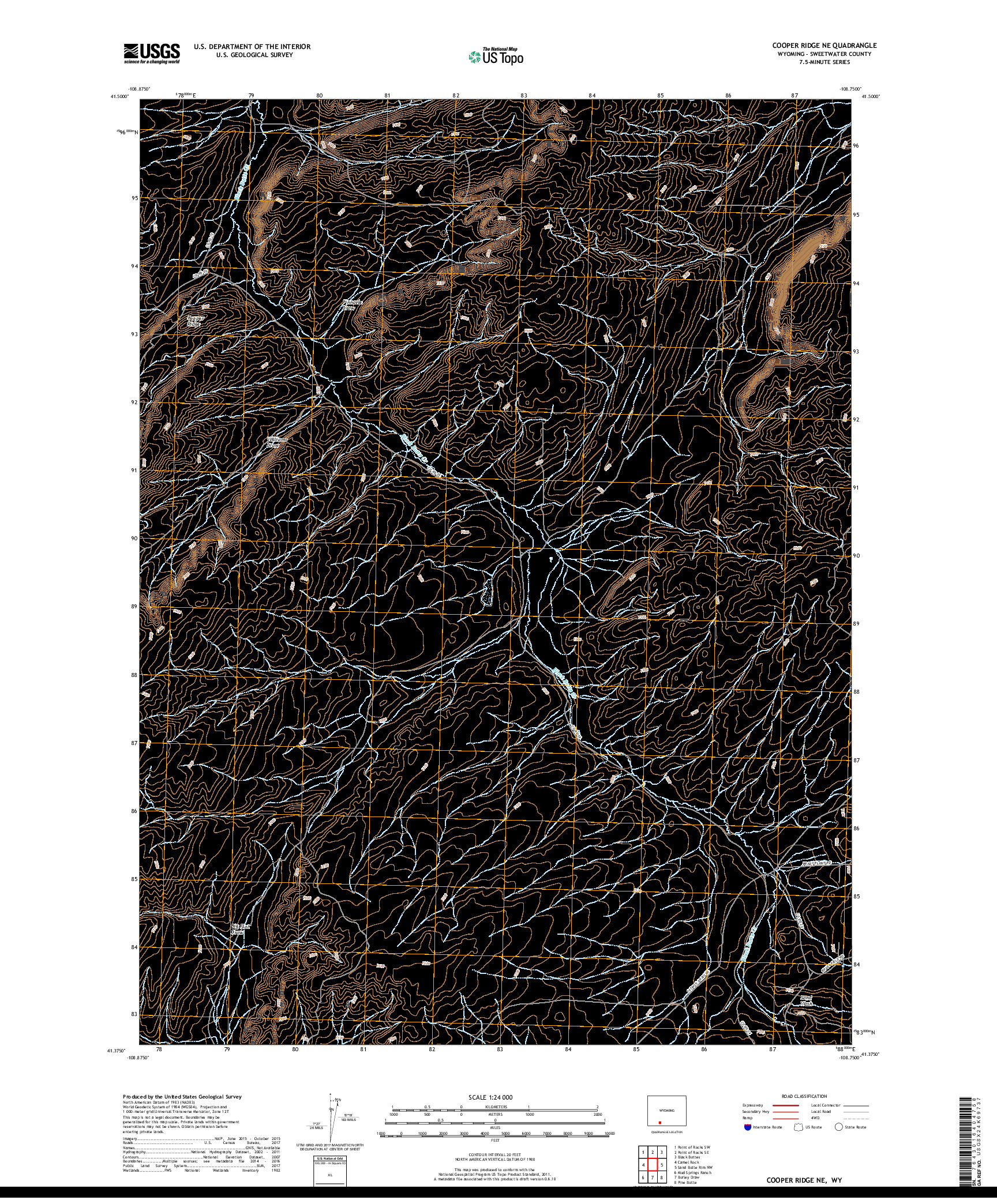 USGS US TOPO 7.5-MINUTE MAP FOR COOPER RIDGE NE, WY 2017