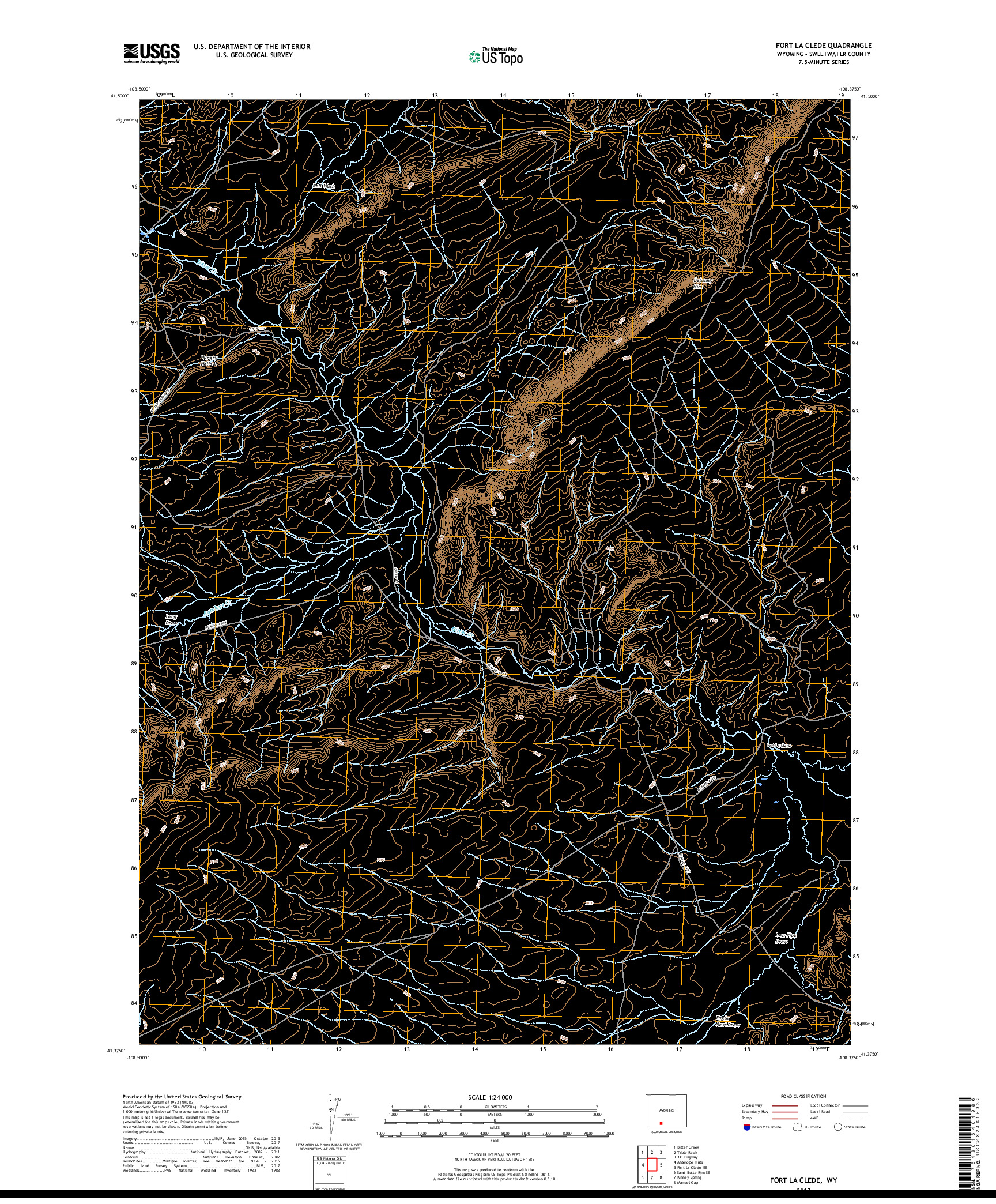 USGS US TOPO 7.5-MINUTE MAP FOR FORT LA CLEDE, WY 2017