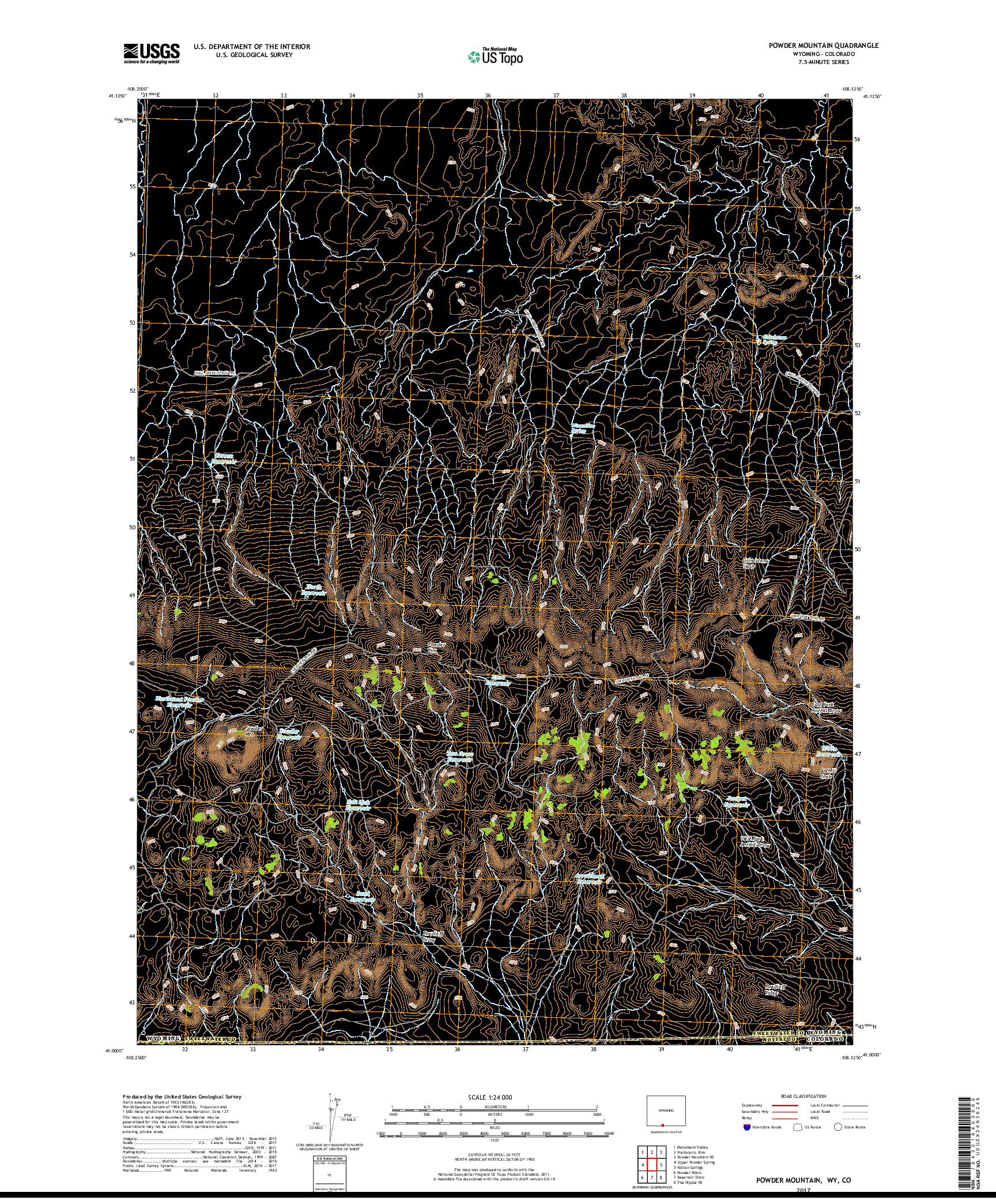 USGS US TOPO 7.5-MINUTE MAP FOR POWDER MOUNTAIN, WY,CO 2017