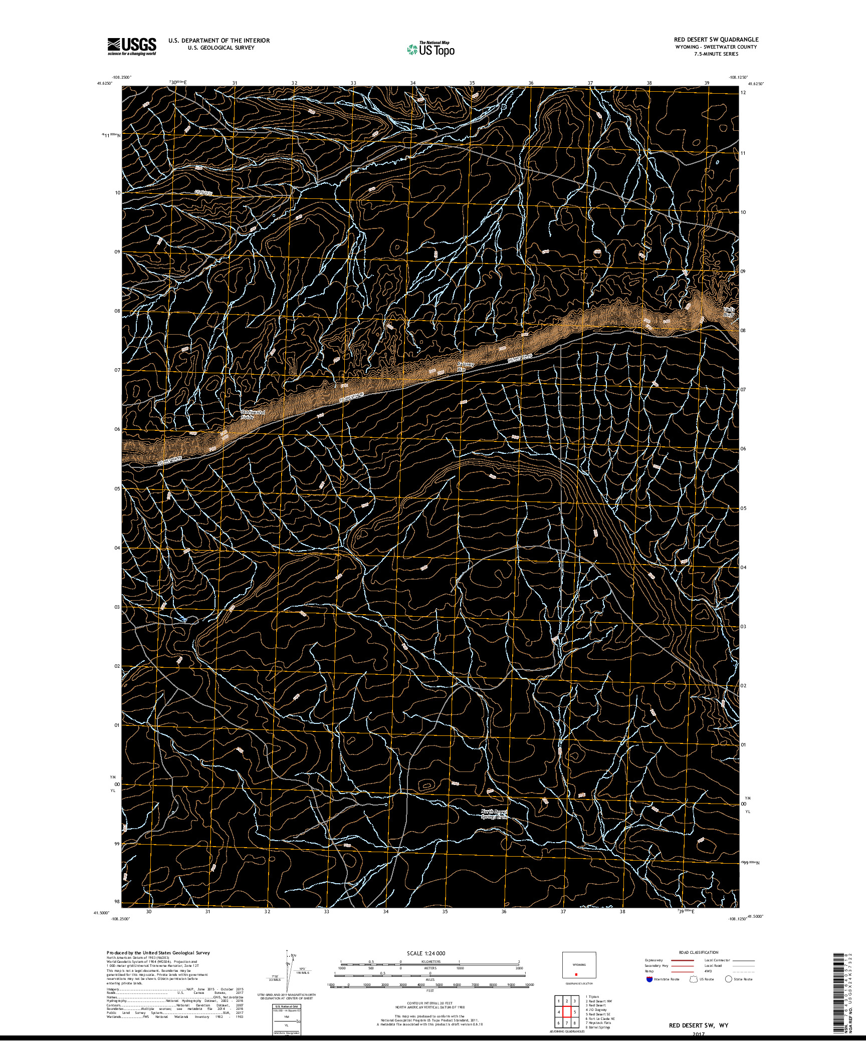 USGS US TOPO 7.5-MINUTE MAP FOR RED DESERT SW, WY 2017