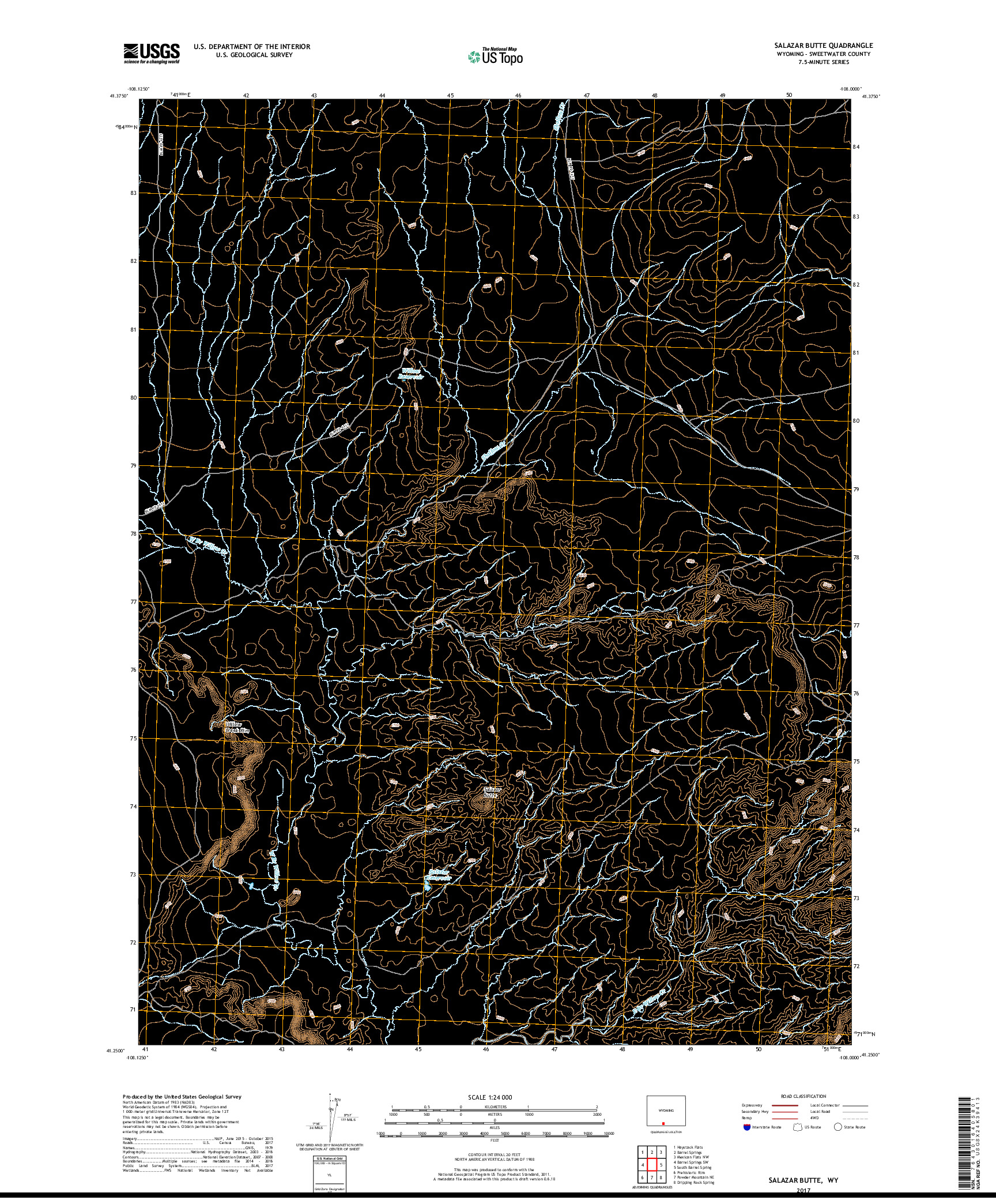 USGS US TOPO 7.5-MINUTE MAP FOR SALAZAR BUTTE, WY 2017