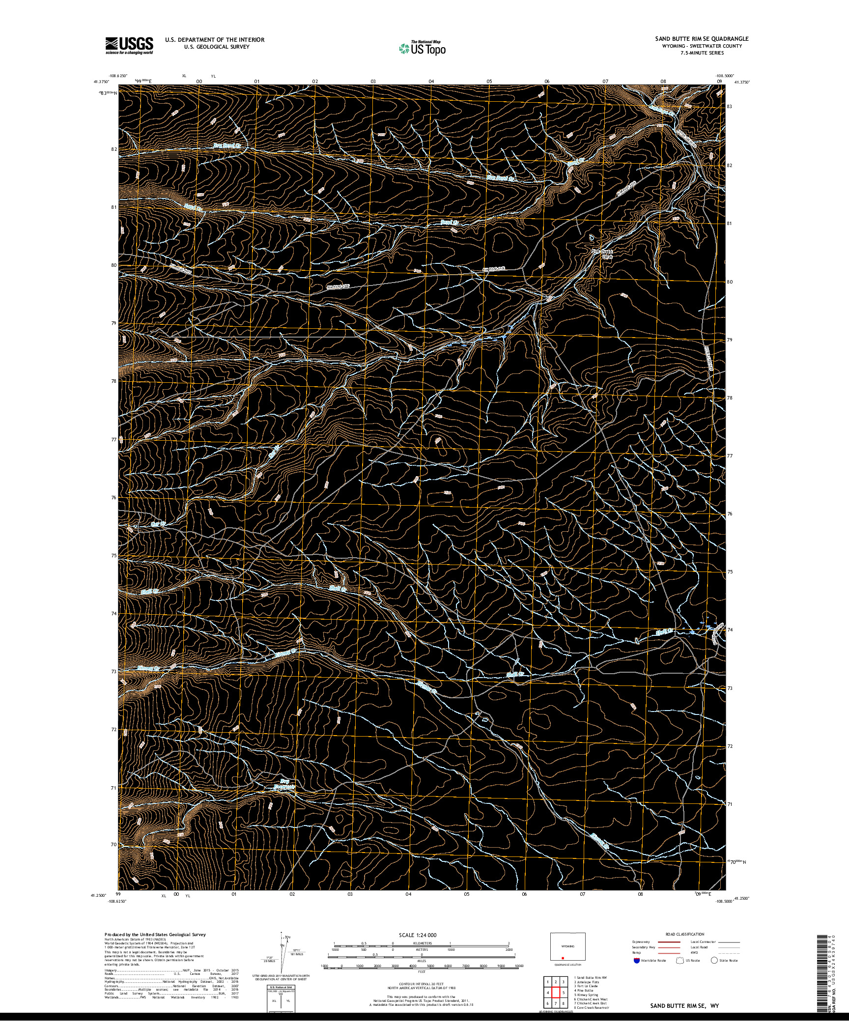 USGS US TOPO 7.5-MINUTE MAP FOR SAND BUTTE RIM SE, WY 2017