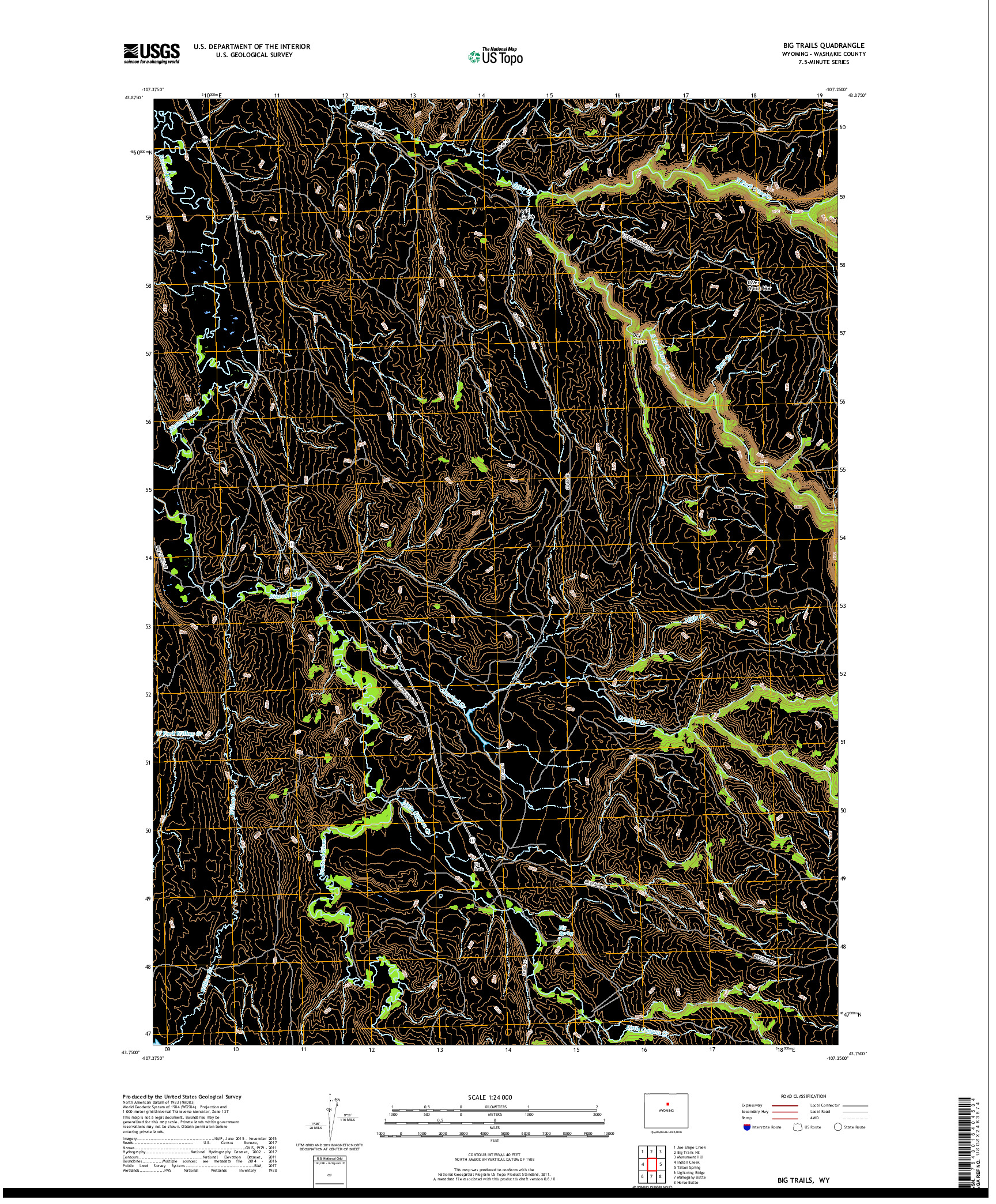 USGS US TOPO 7.5-MINUTE MAP FOR BIG TRAILS, WY 2017
