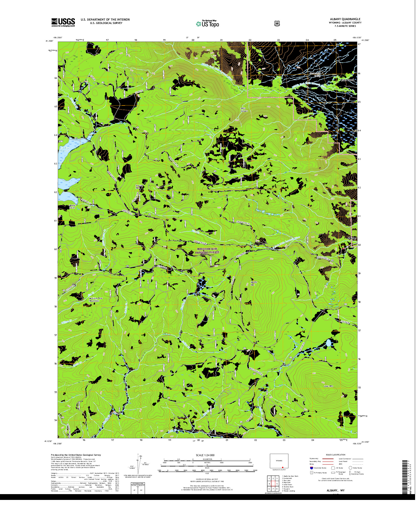 USGS US TOPO 7.5-MINUTE MAP FOR ALBANY, WY 2017